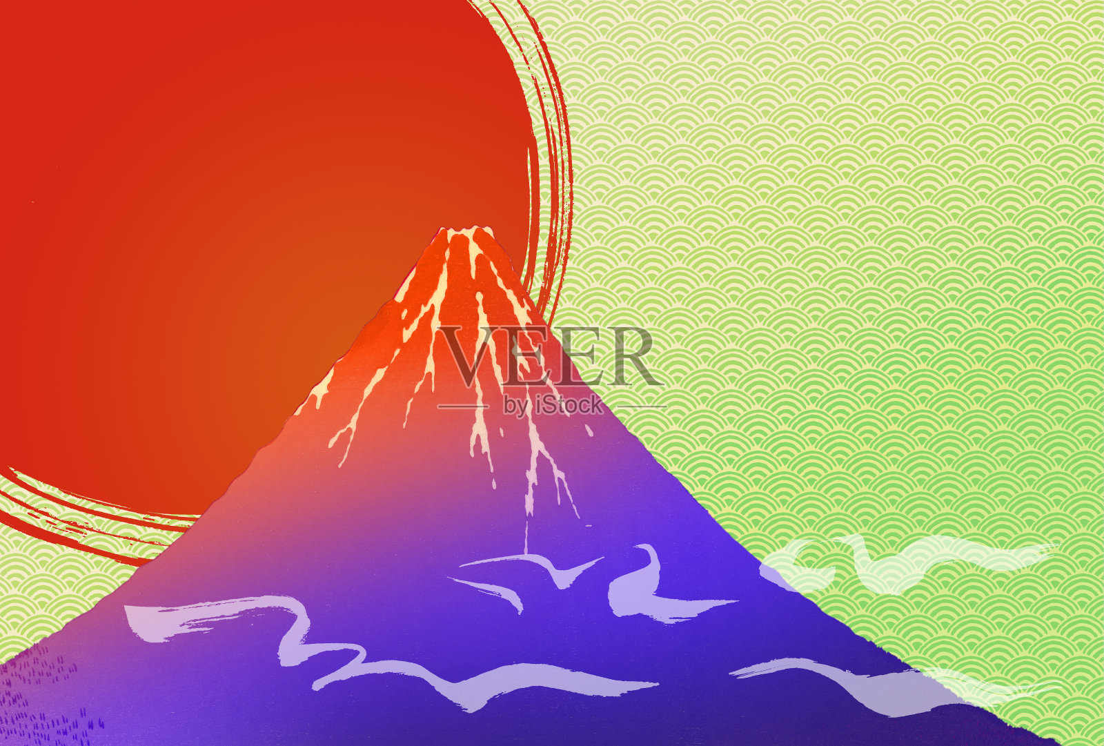新年的形象绿波和富士山插画图片素材