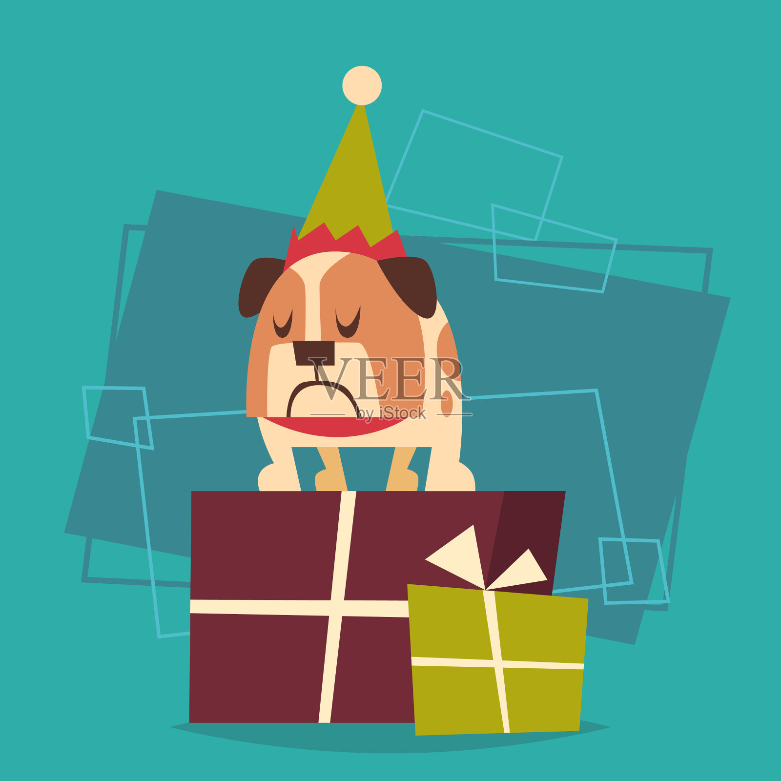 狗站在礼品盒堆叠2018年生肖符号图标插画图片素材