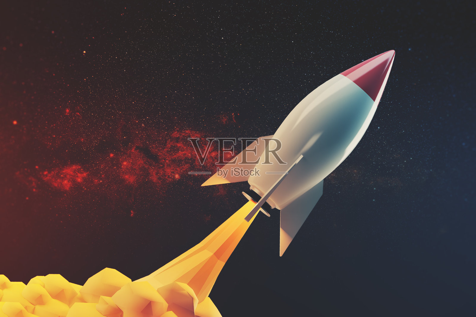 白色和红色的火箭在太空飞行插画图片素材