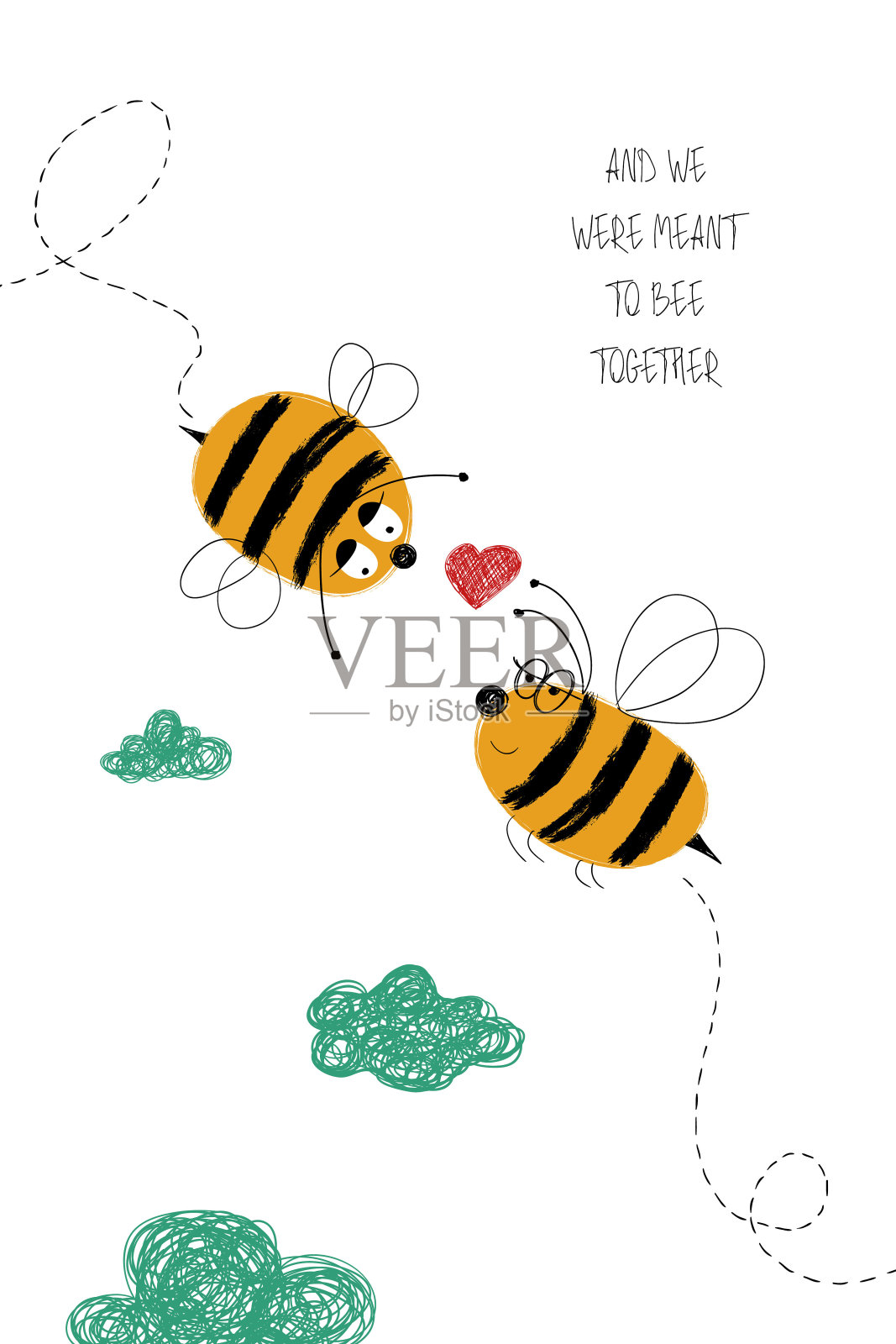 一对蜜蜂的爱情卡片。插画图片素材