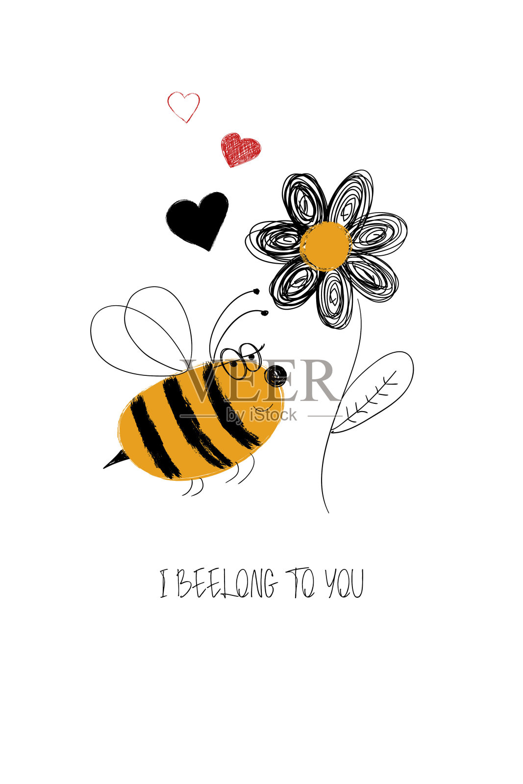 可爱蜜蜂的爱情卡片。插画图片素材