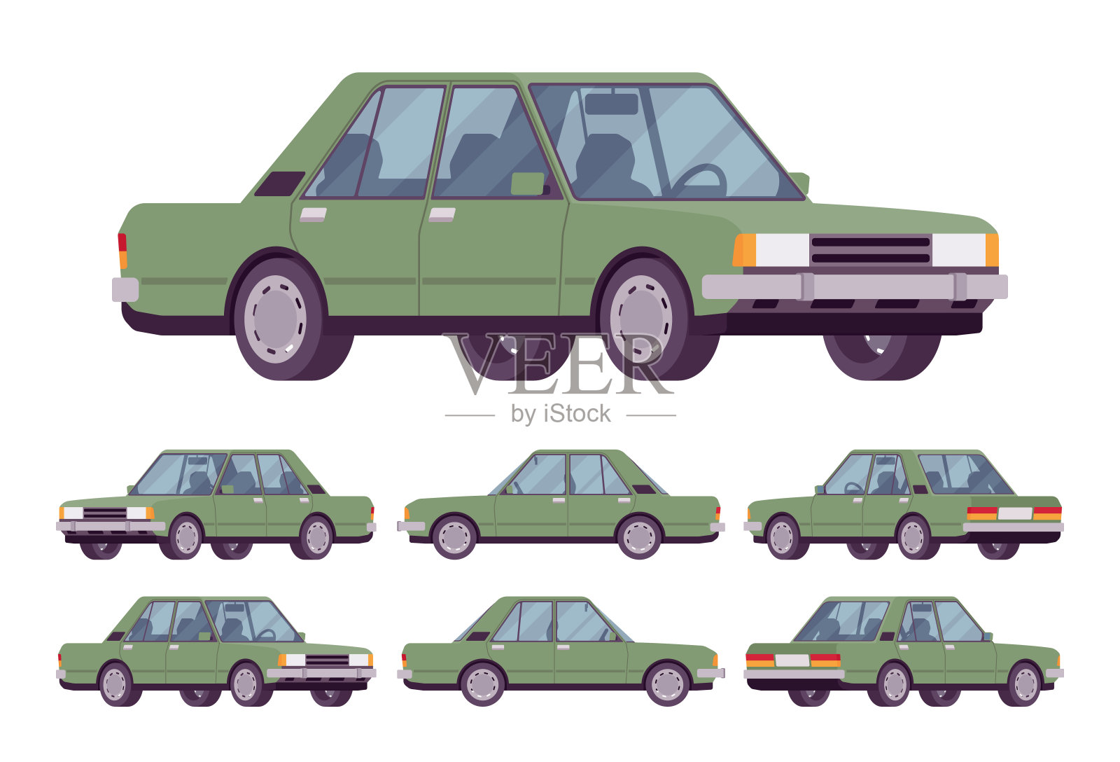 绿色轿车集插画图片素材