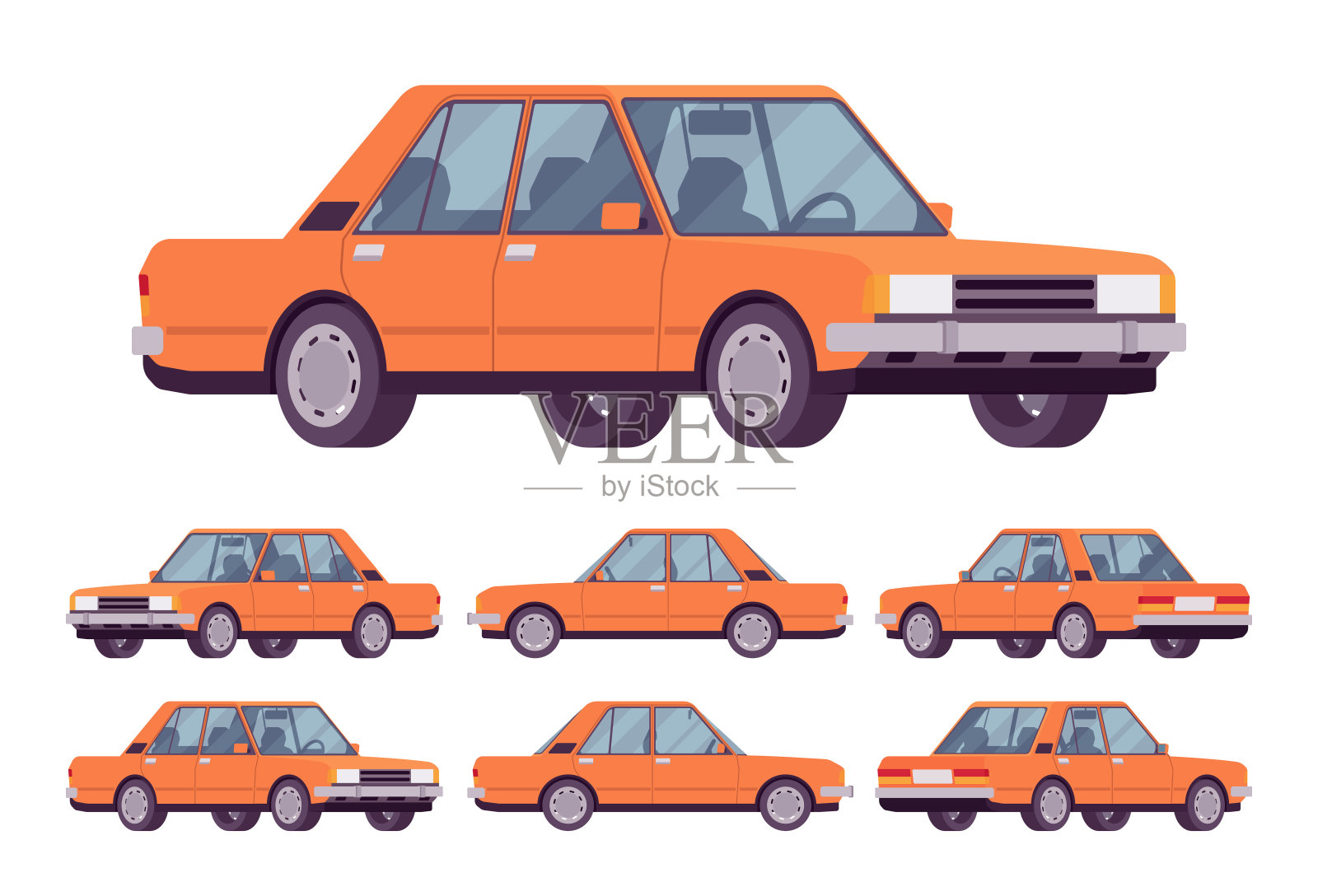 橙色轿车集插画图片素材