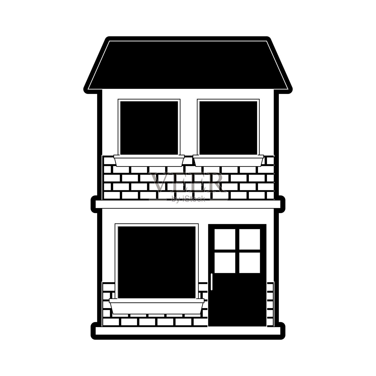 两层楼的房子立面呈黑色剪影设计元素图片