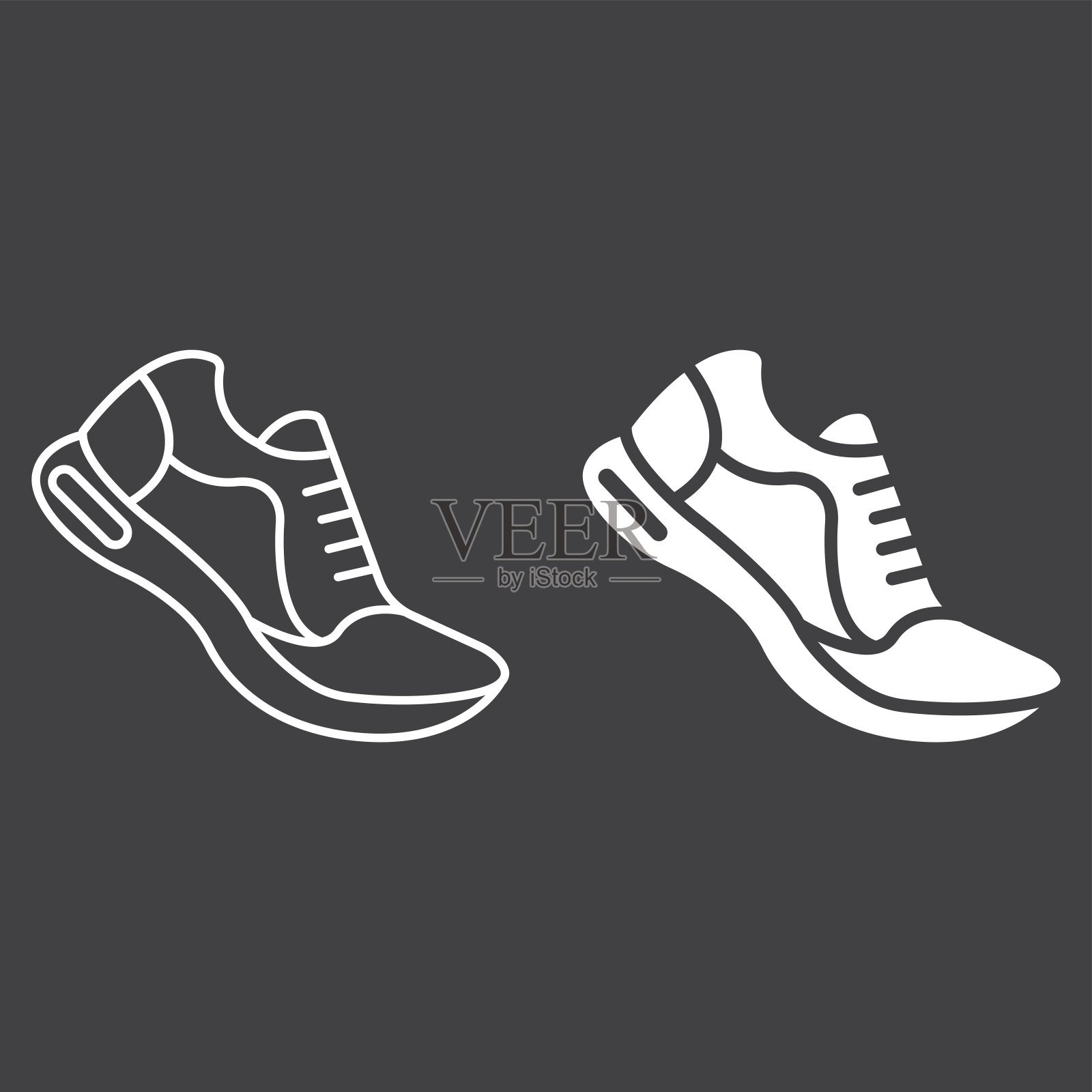 跑鞋线和字形图标，健身和运动，健身标志矢量图形，一个黑色背景上的线性图案，eps 10。插画图片素材