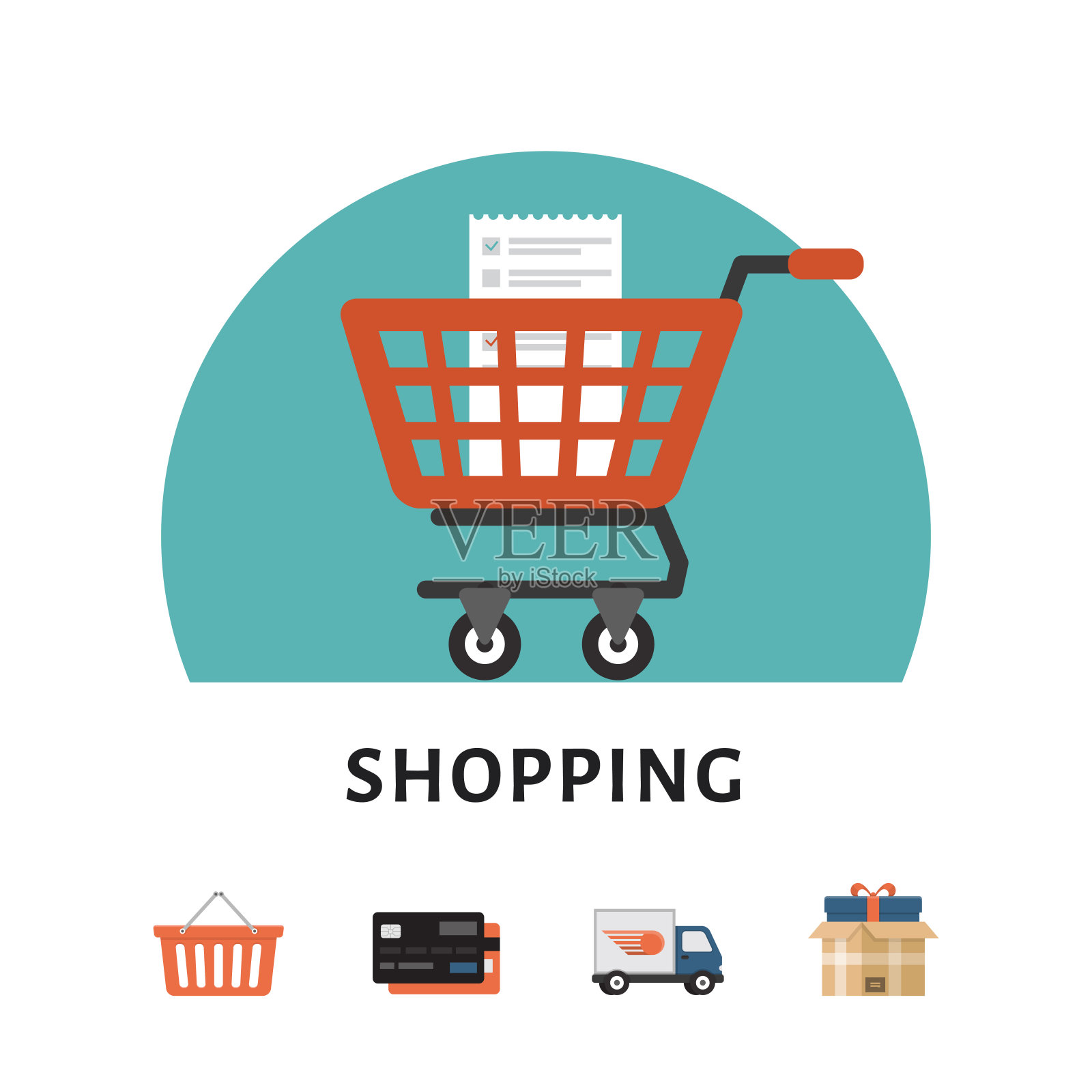 购物车。网上购物的概念。购物的图标。平面风格，矢量插图。设计元素图片