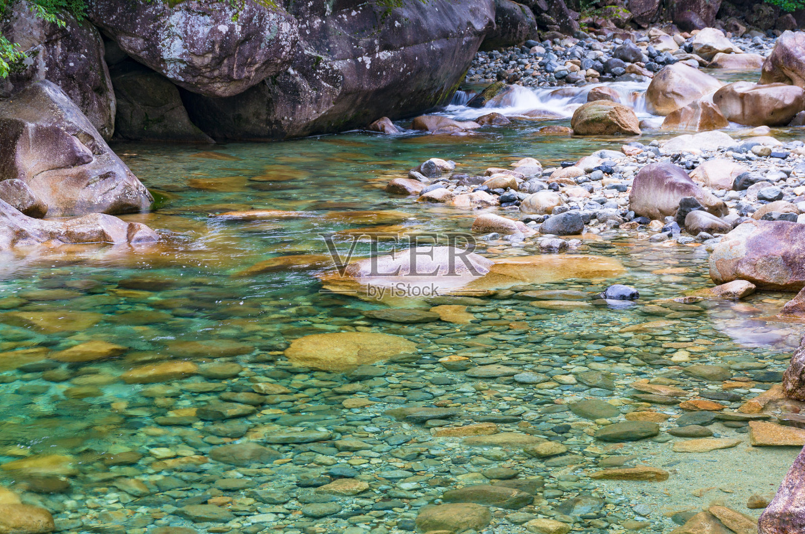 清澈的河水流过岩石照片摄影图片