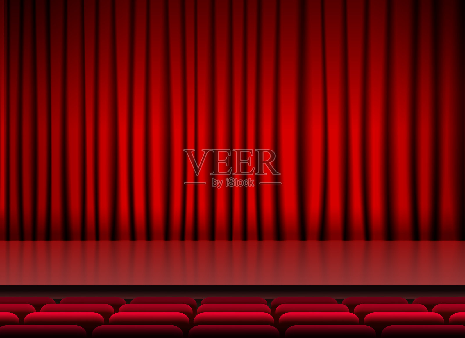 红色窗帘和座位的礼堂舞台威胁者插画图片素材