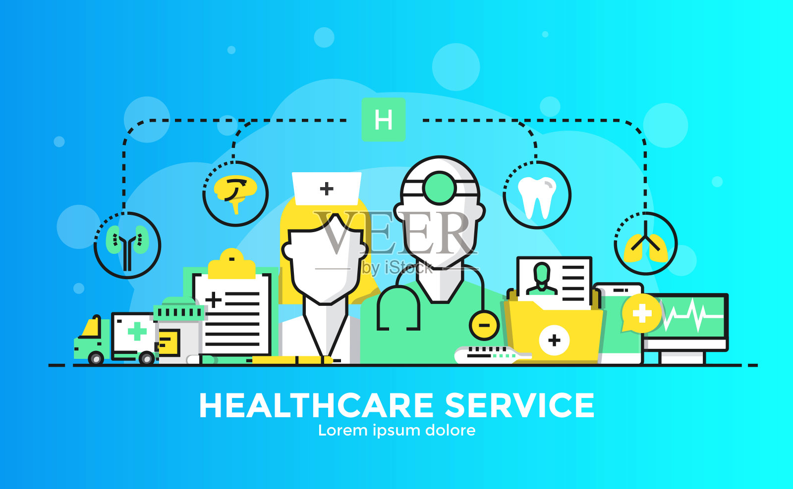 平面线现代概念插图-医疗保健服务插画图片素材