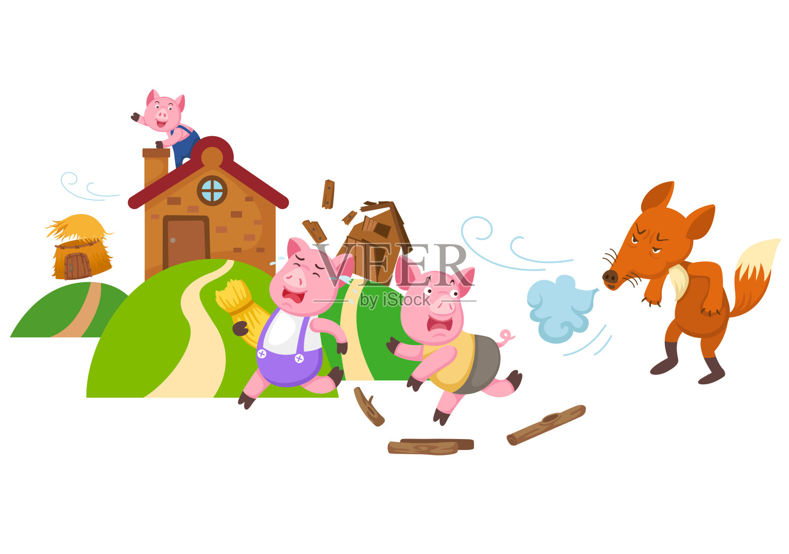 孤立的童话故事三只小猪的插图插画图片素材