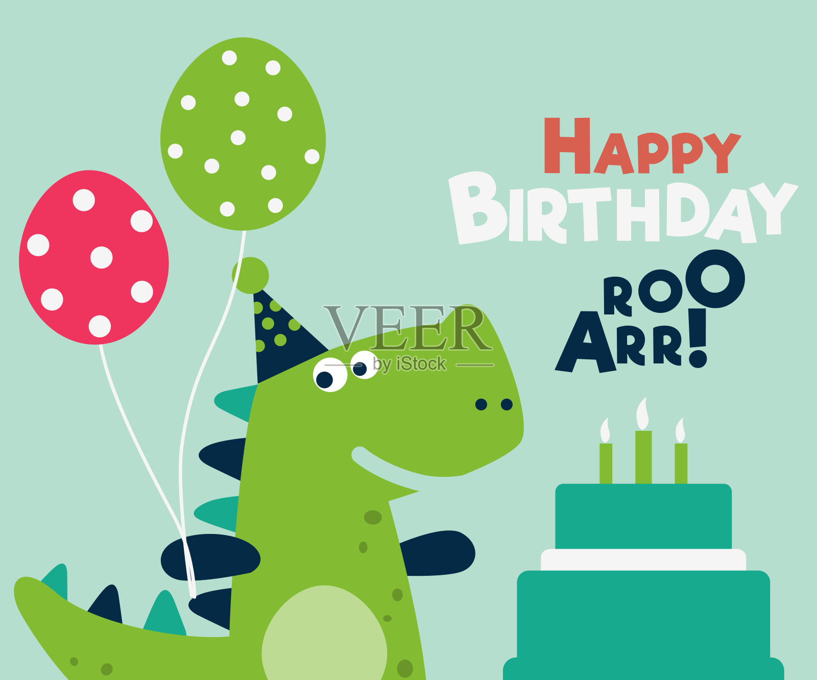 生日快乐-可爱的向量卡与有趣的恐龙设计模板素材