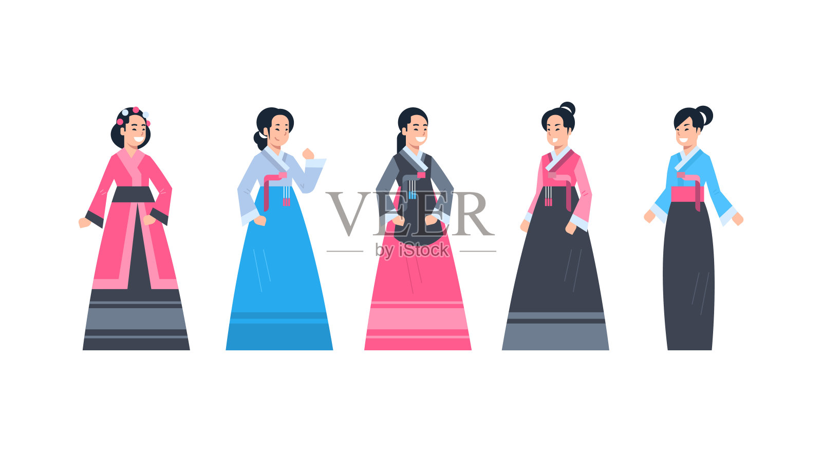 韩国传统服饰套装的妇女穿着古代韩国服装孤立的亚洲服装概念插画图片素材