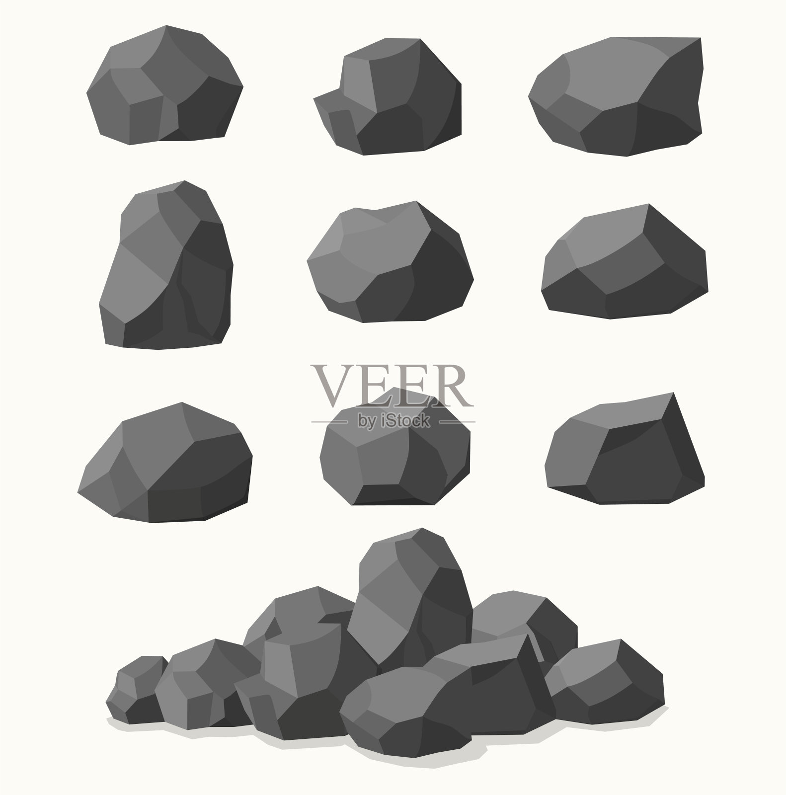 成堆的石头，石墨煤。插画图片素材