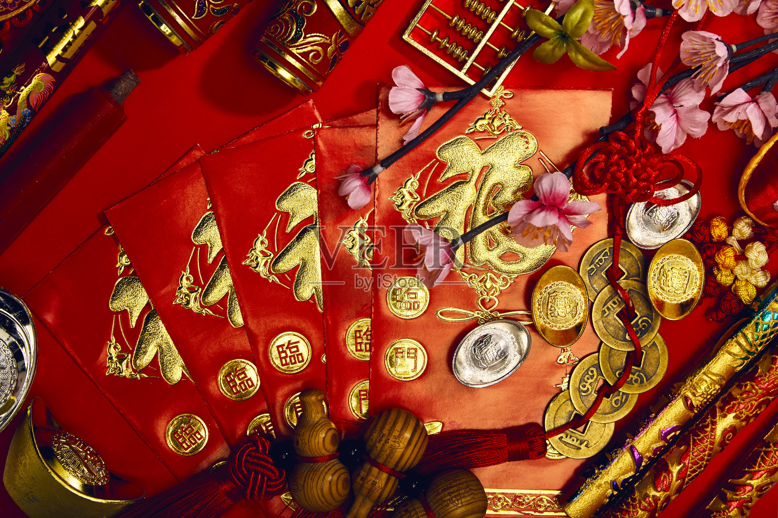 中国新年装饰从上往下看与copyspace照片摄影图片
