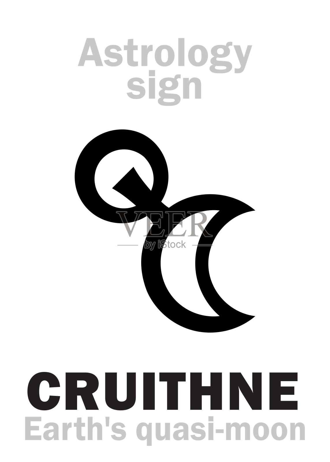 占星字母表:CRUITHNE，地球的准月亮(特洛伊小行星卫星)。象形文字符号(单符号)。插画图片素材