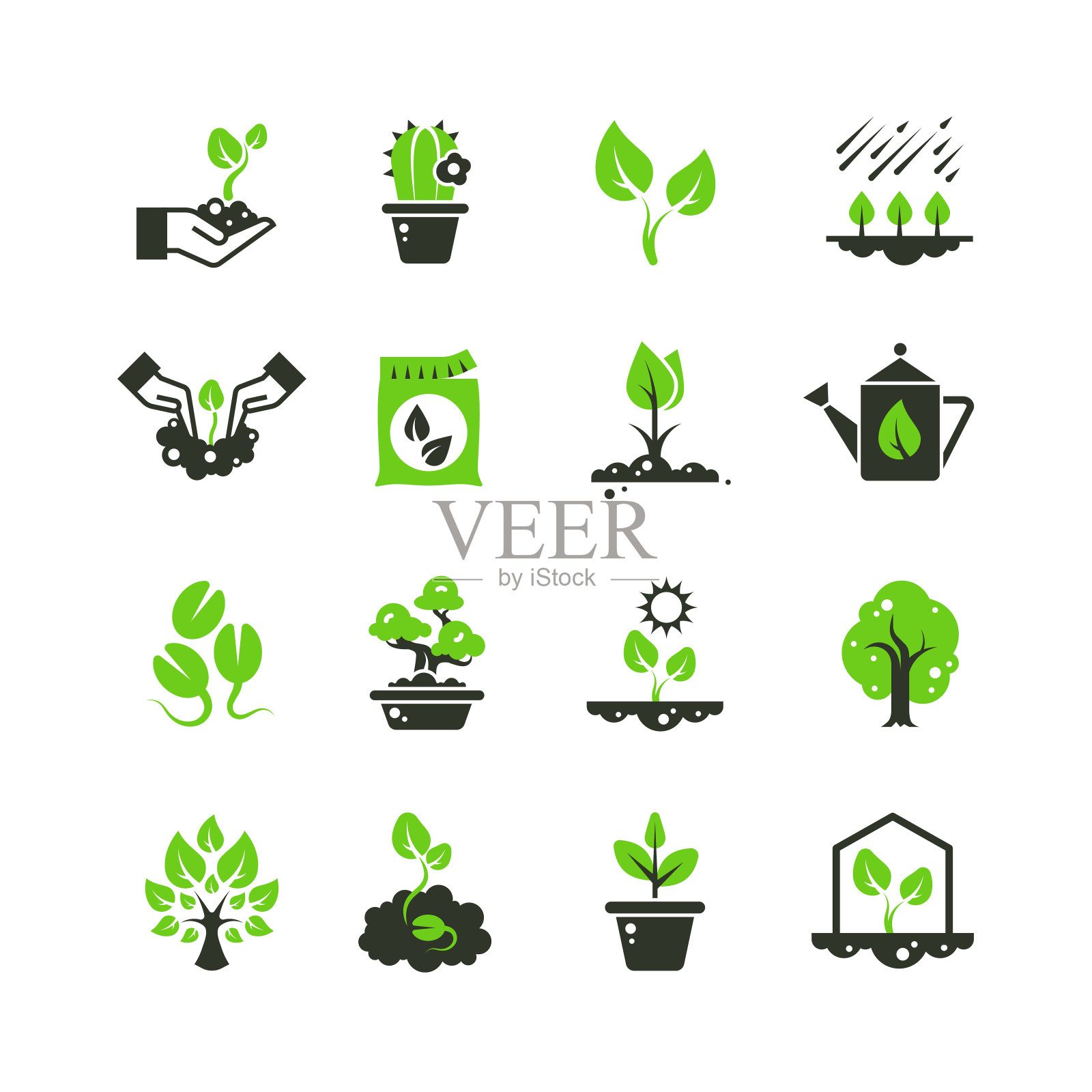 树芽和植物矢量图标。苗木和手栽象形图图标素材