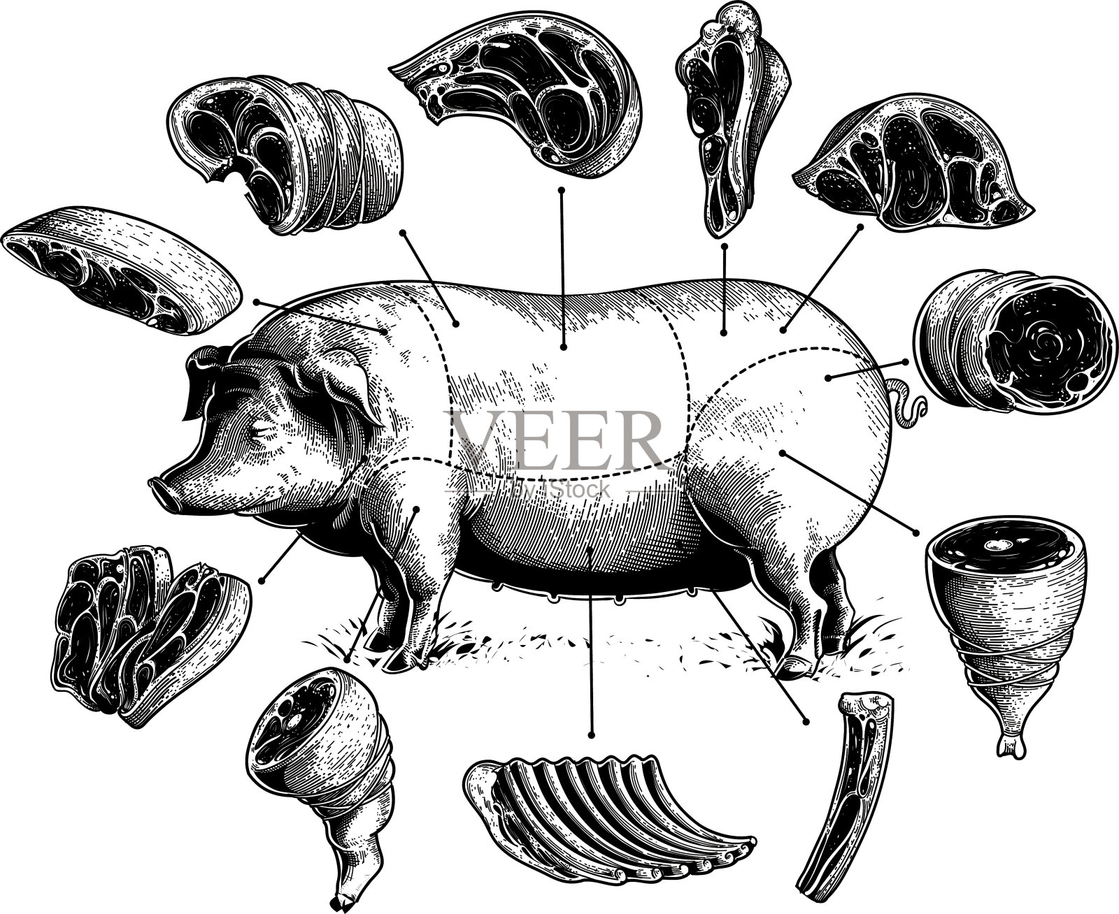 削减的猪肉设计元素图片