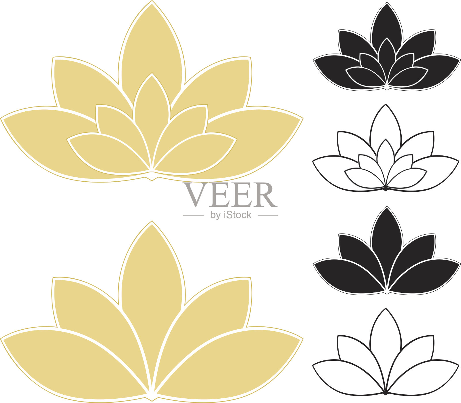 采购产品莲花，睡莲集(金，白，黑)，和图标设计元素图片