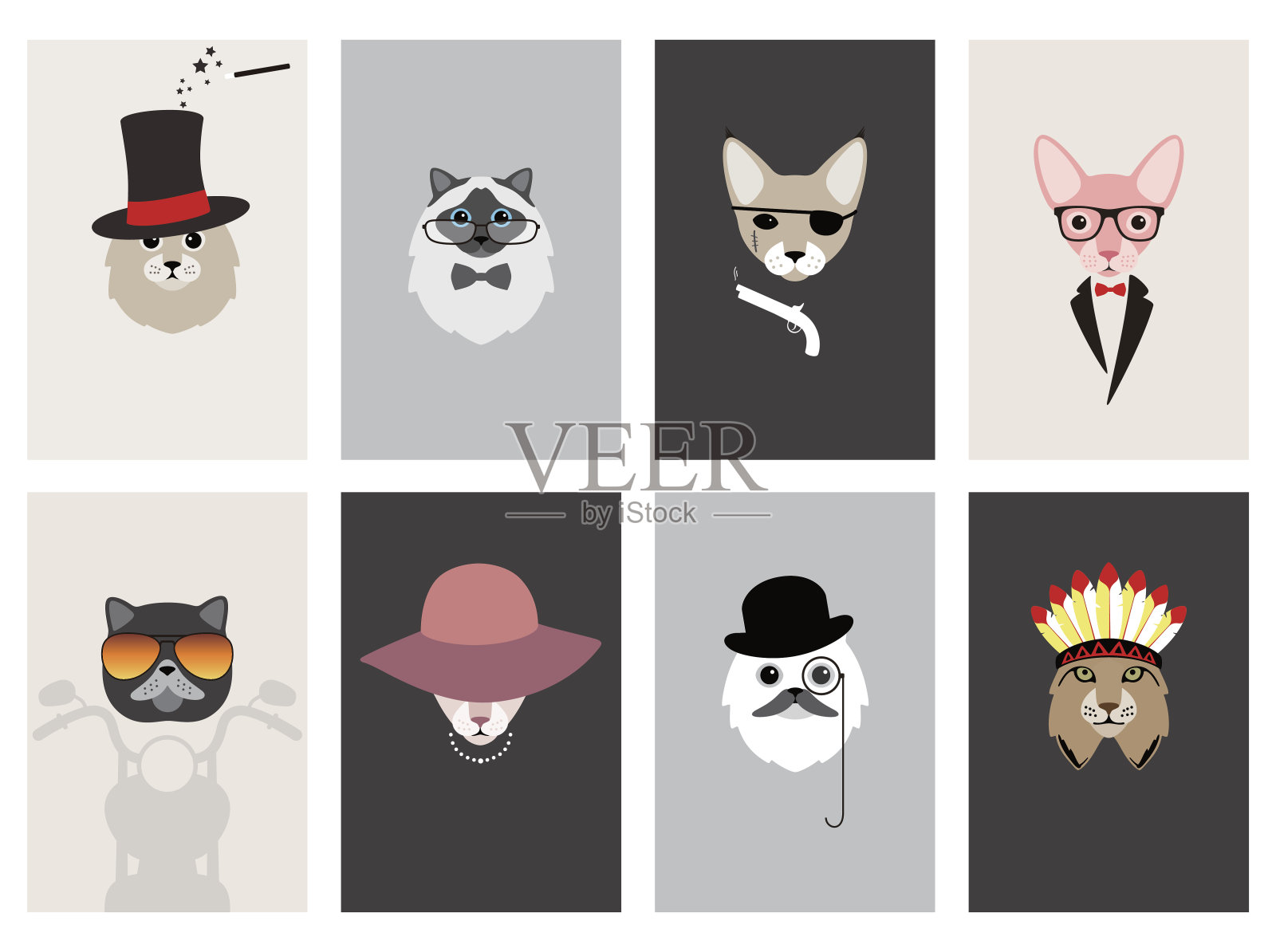 潮人，猫的肖像，绅士猫插画图片素材
