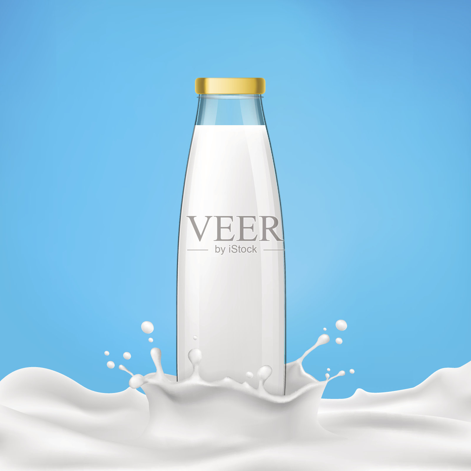 矢量插图玻璃瓶与牛奶或乳制品站在牛奶飞溅插画图片素材