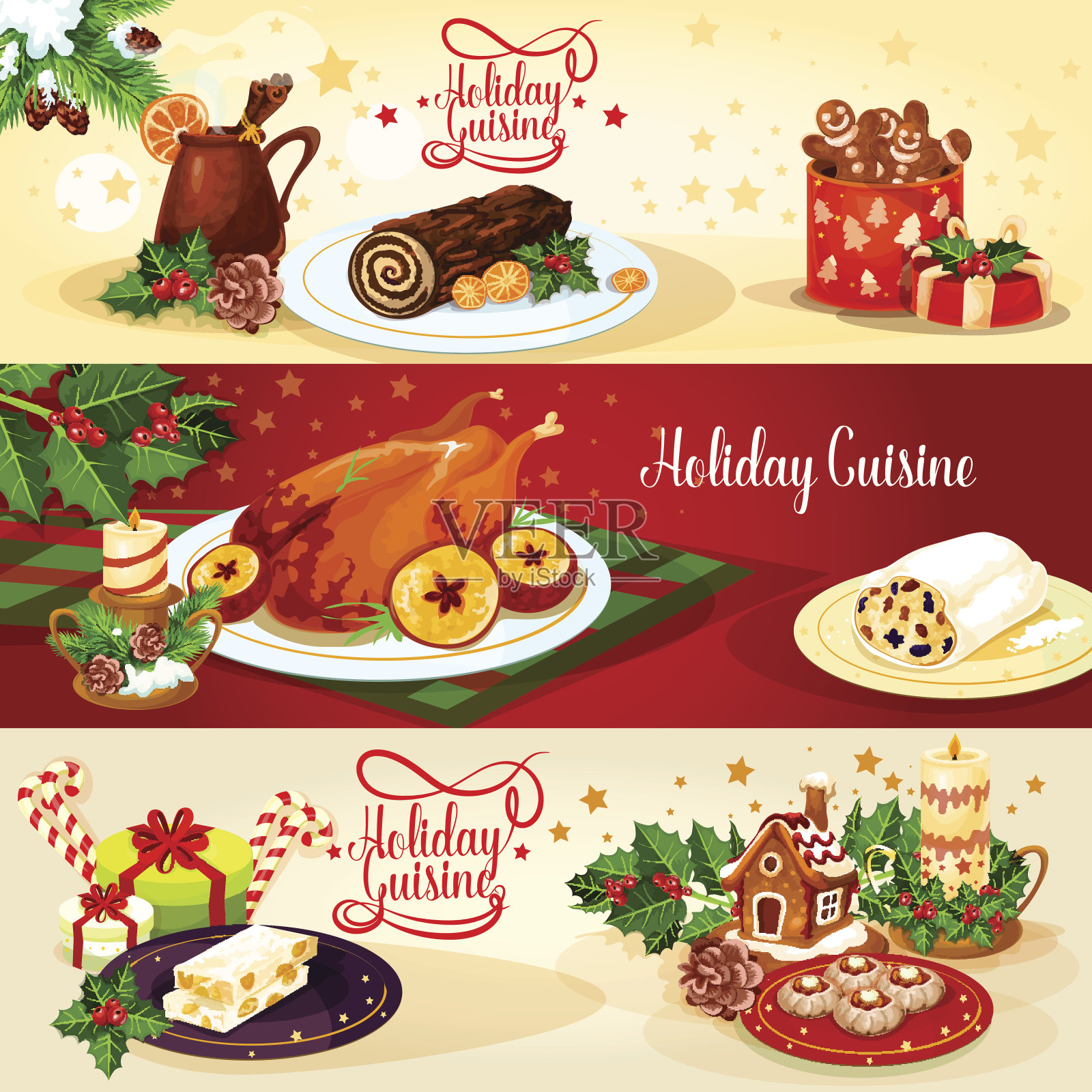 圣诞假日美食横幅菜单设计插画图片素材
