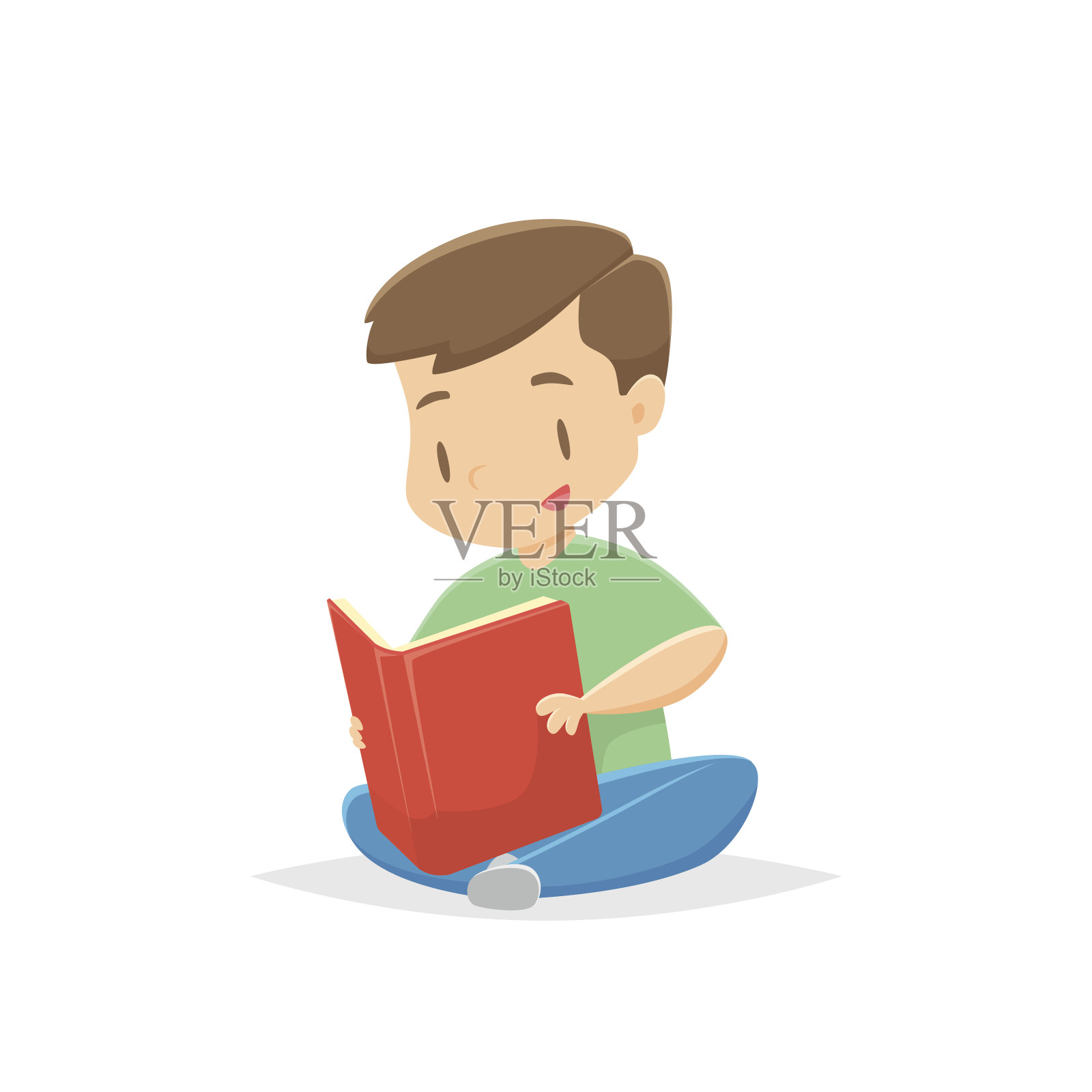 卡通男孩阅读书籍矢量插图设计元素图片