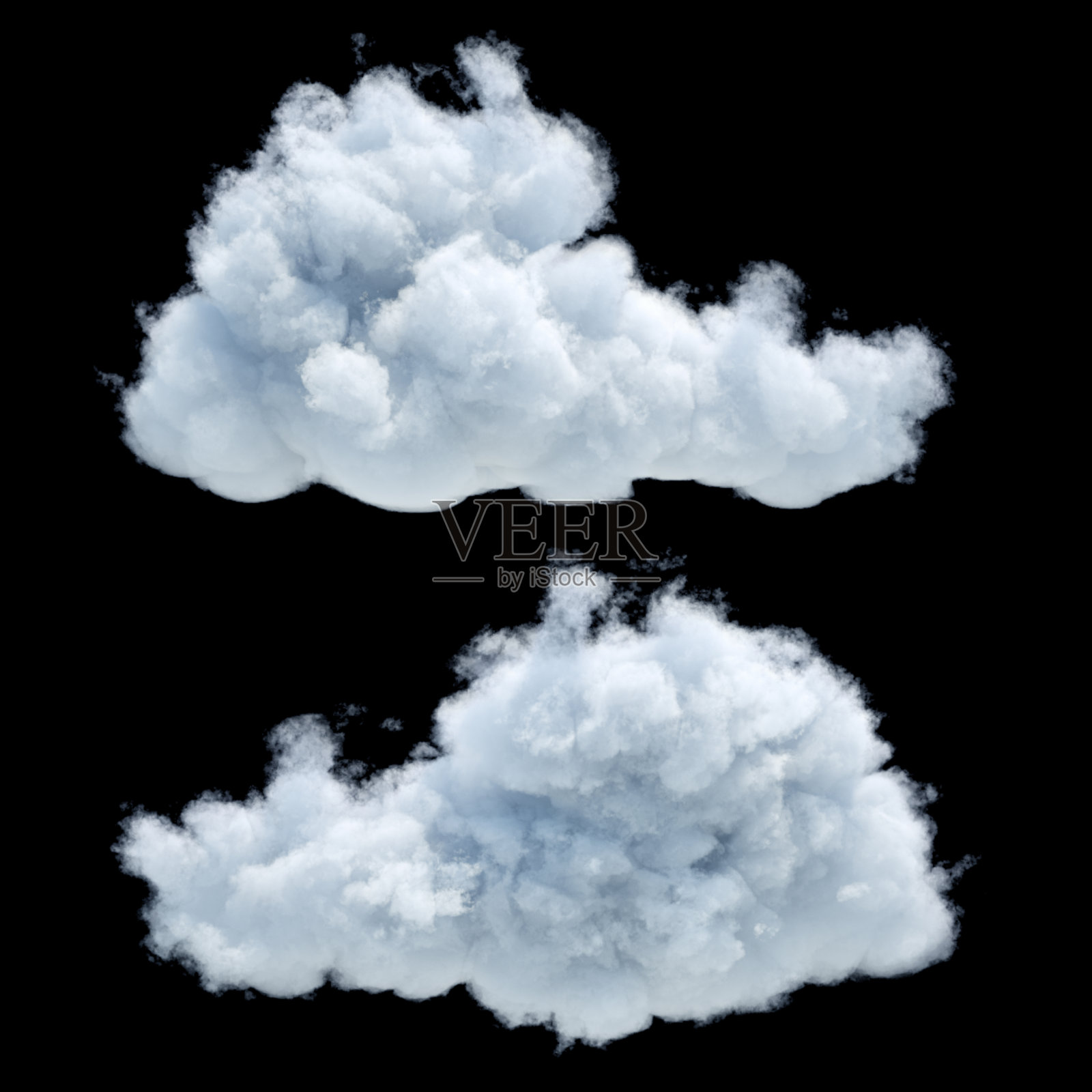 3d渲染，数字插图，真实的云孤立在黑色背景照片摄影图片