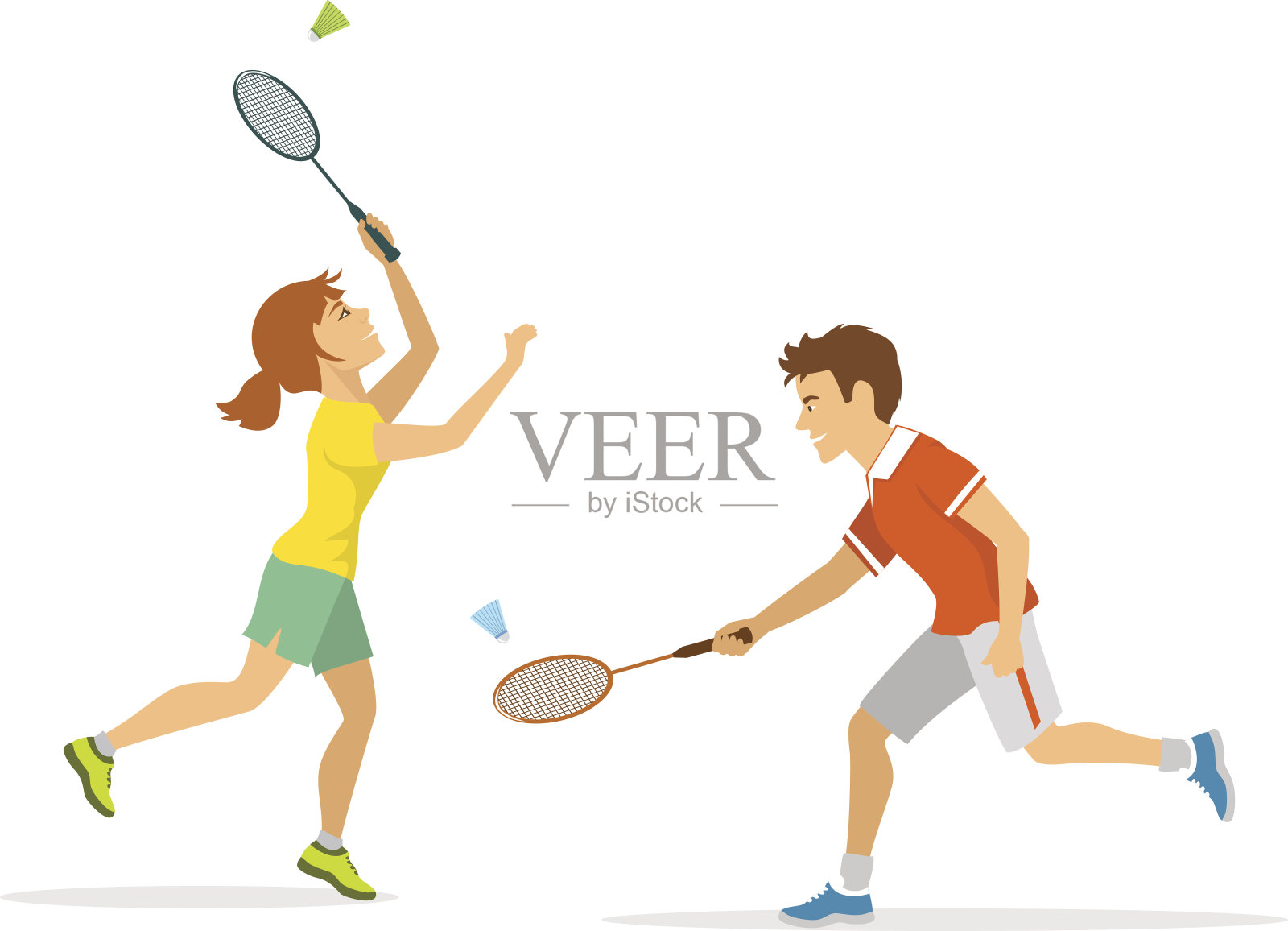 男子和女子羽毛球运动员插画图片素材