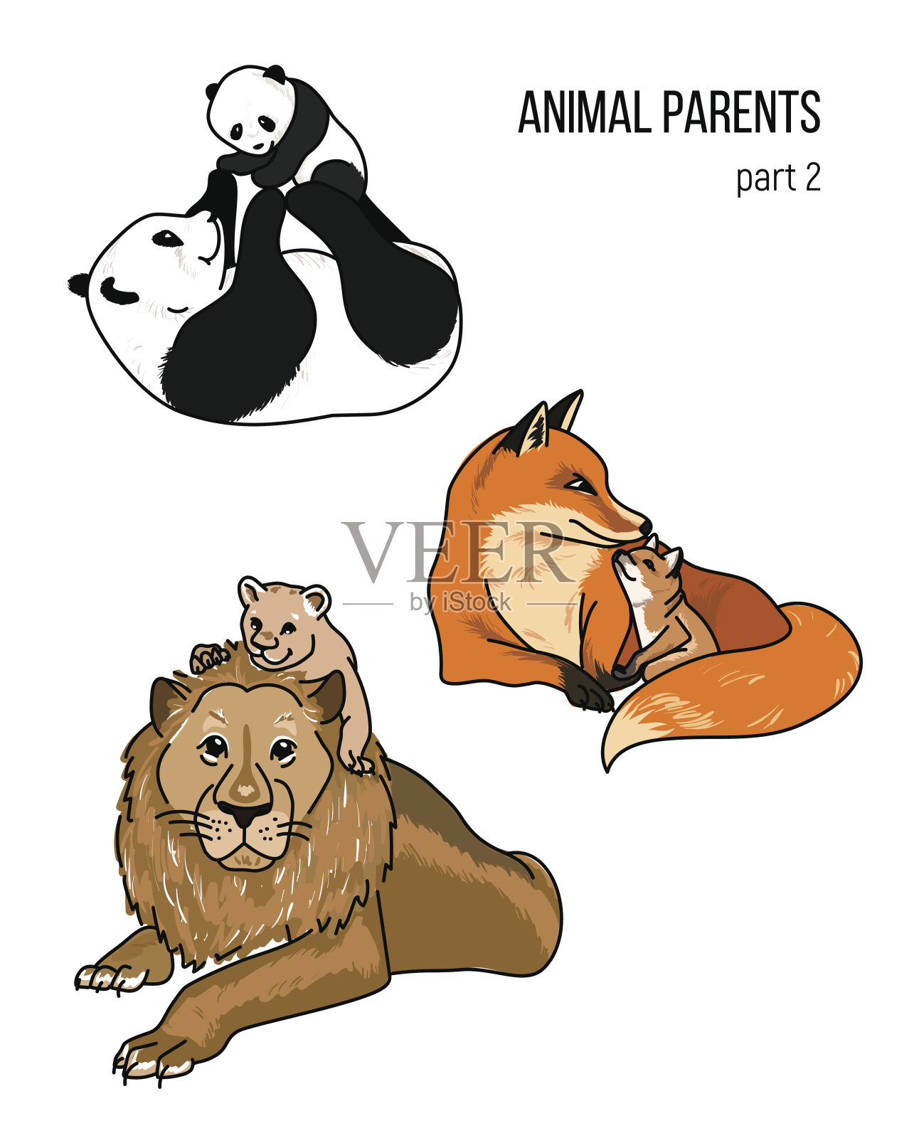 媒介动物的父母和孩子，第二部分插画图片素材