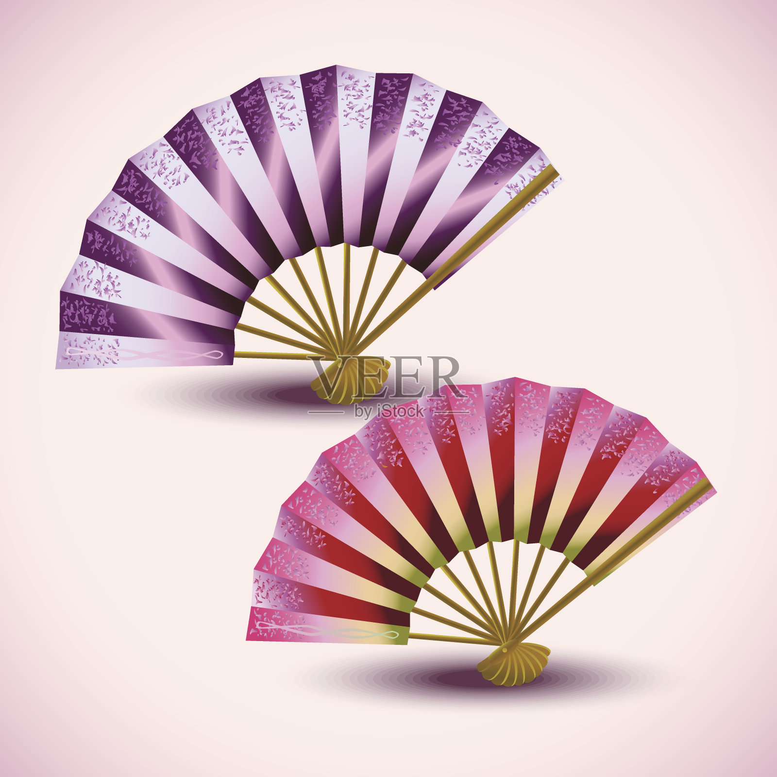 一套彩色日本风扇孤立设计元素图片