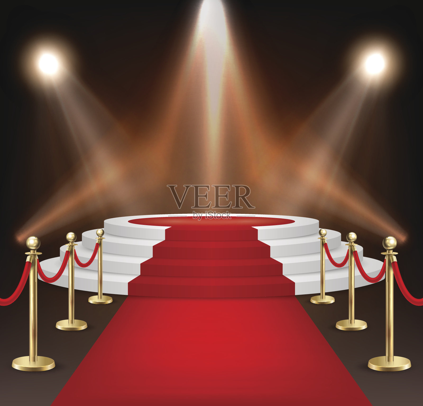 现实的矢量红色事件地毯，金色的障碍和白色的楼梯孤立在白色的背景。设计模板，在EPS10中的剪贴画插画图片素材