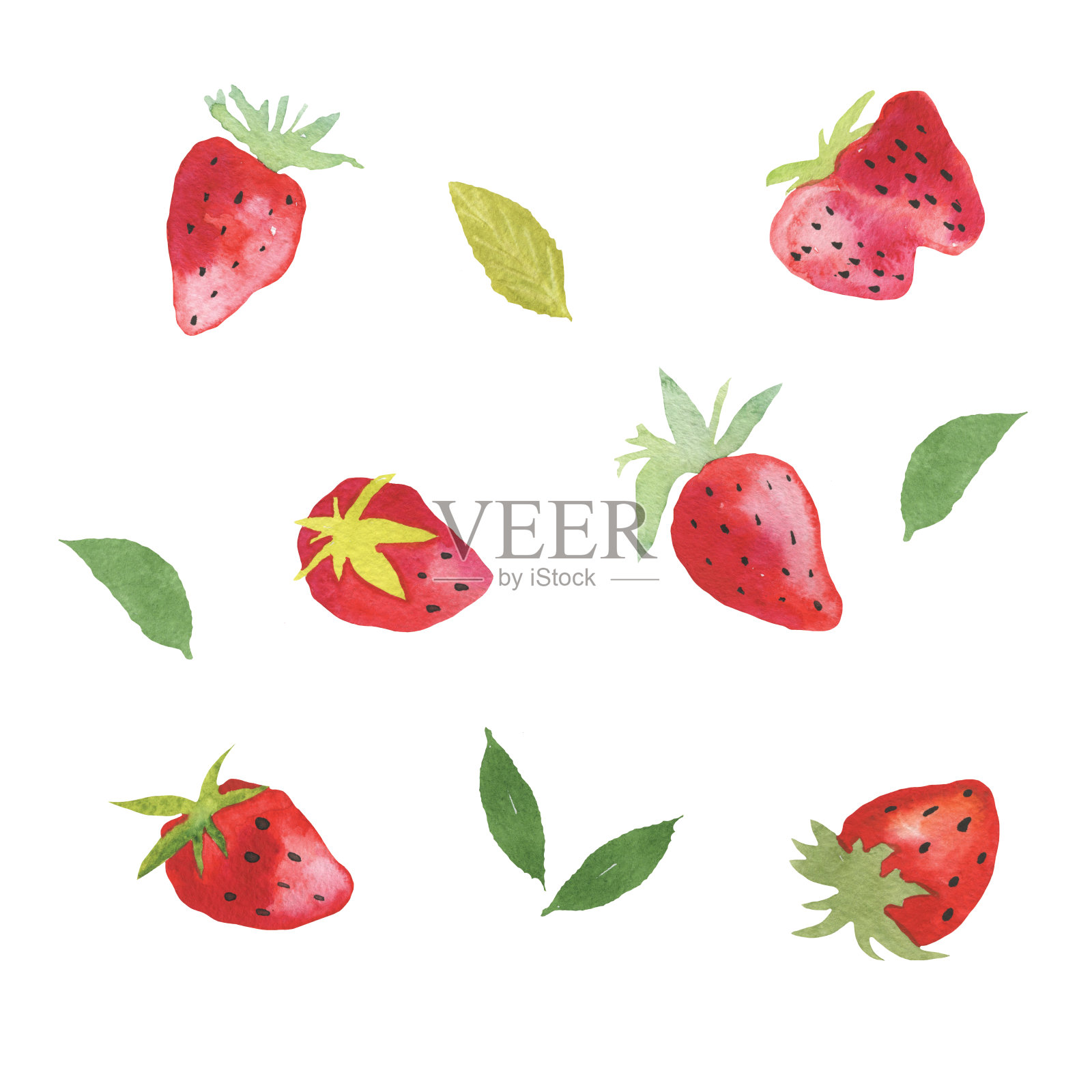 新鲜草莓的水彩画插画图片素材