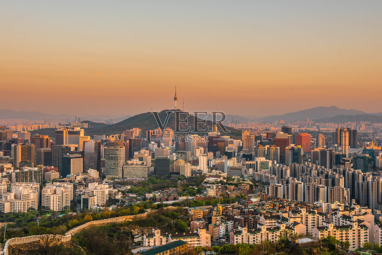 首尔城市天际线，韩国最佳景观照片摄影图片