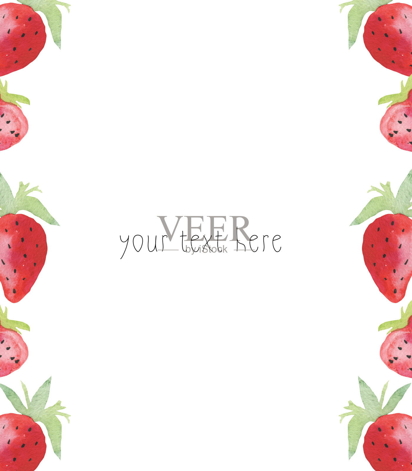 由手绘水彩红草莓制成的框架插画图片素材