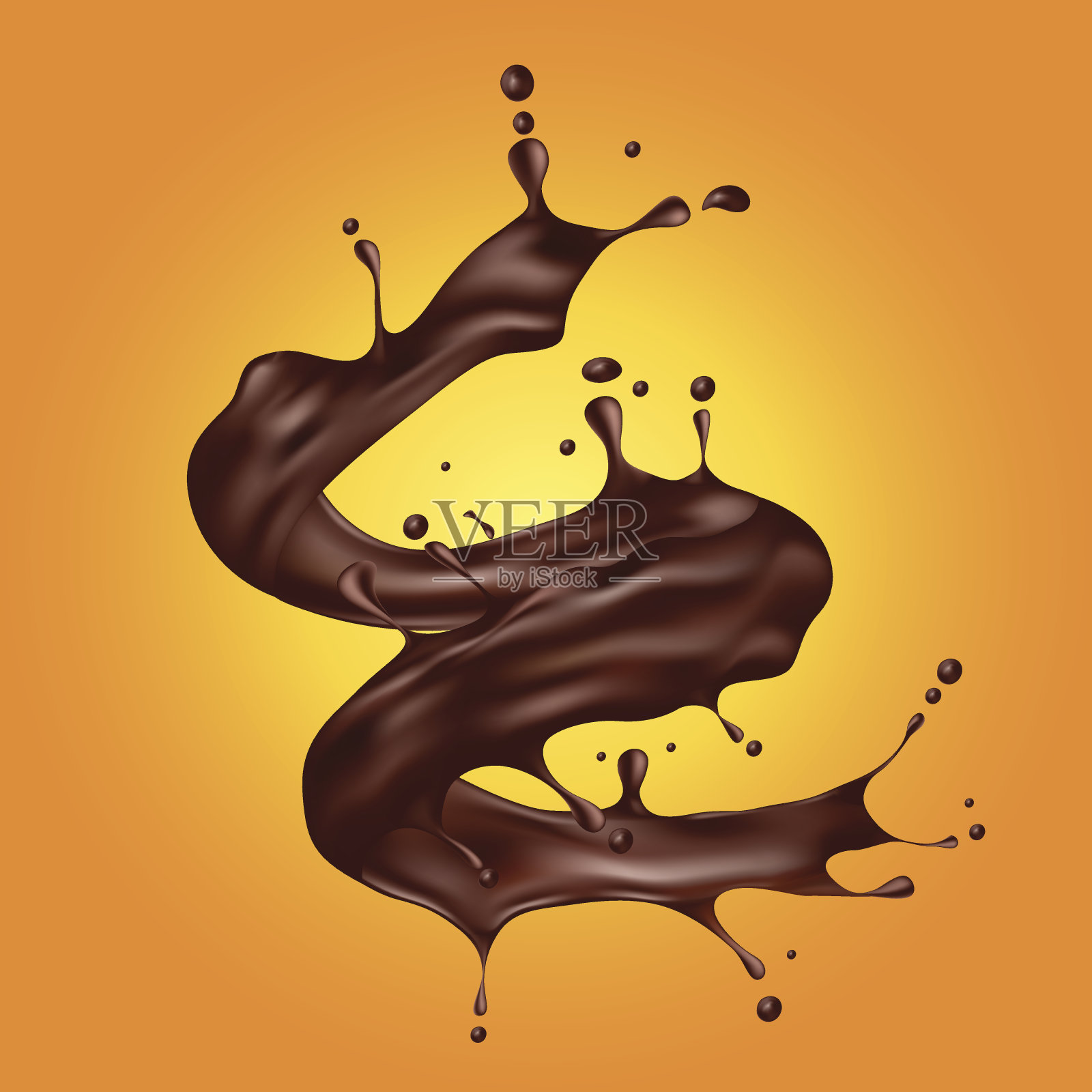 向量插图的螺旋飞溅的棕色巧克力在一个现实的风格。插画图片素材