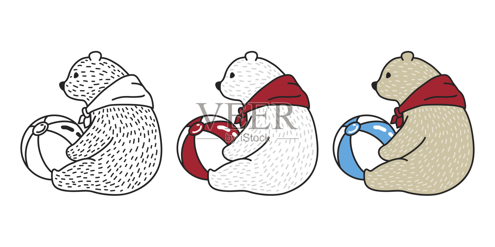 北极熊围巾球涂鸦矢量插图插画图片素材