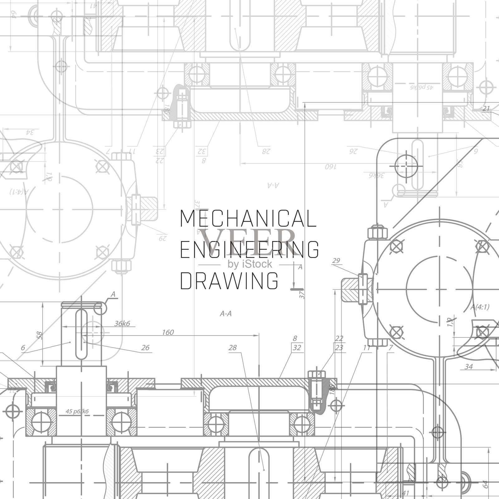机械工程制图。工程制图背景。蓝图向量。插画图片素材