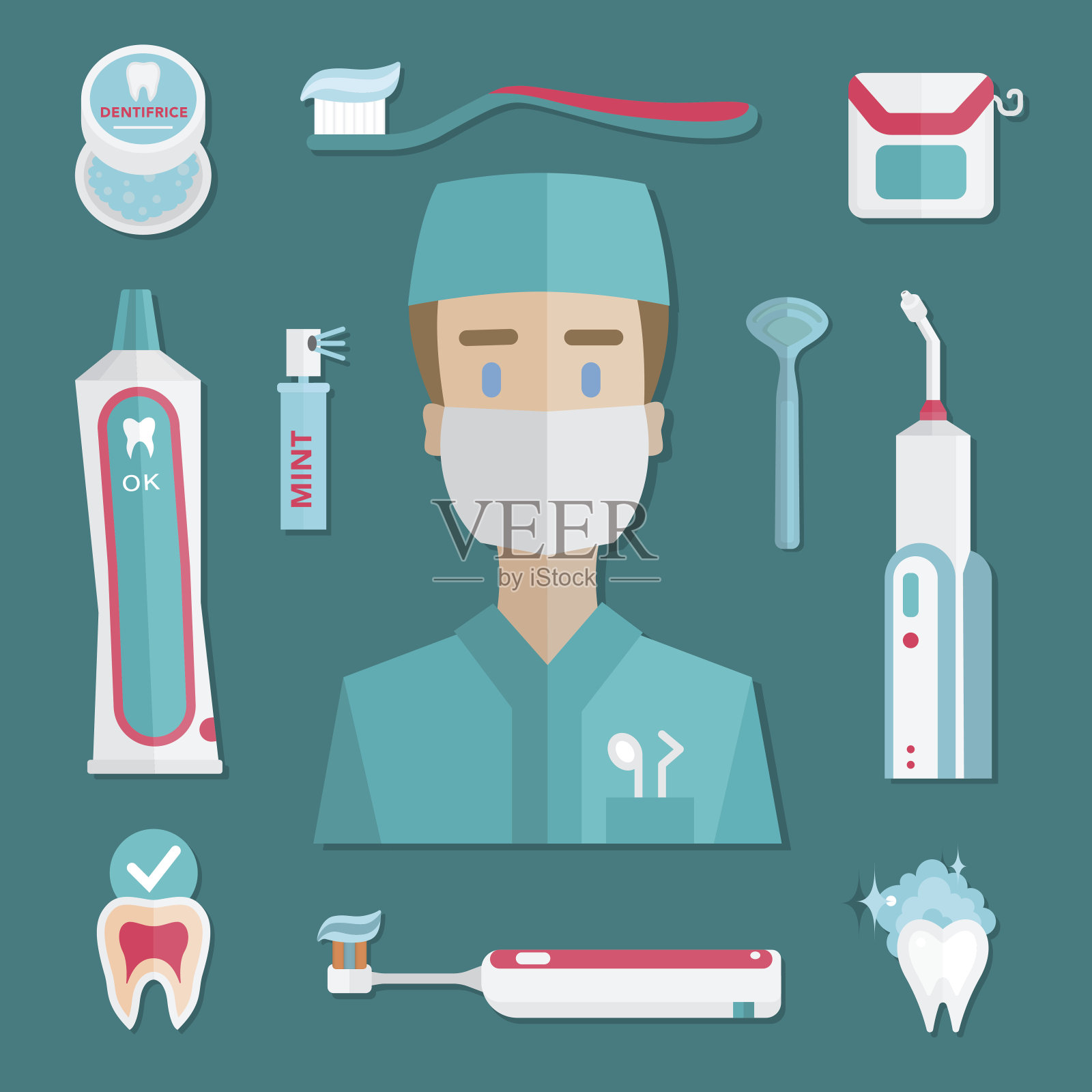 医疗牙齿卫生要素插画图片素材