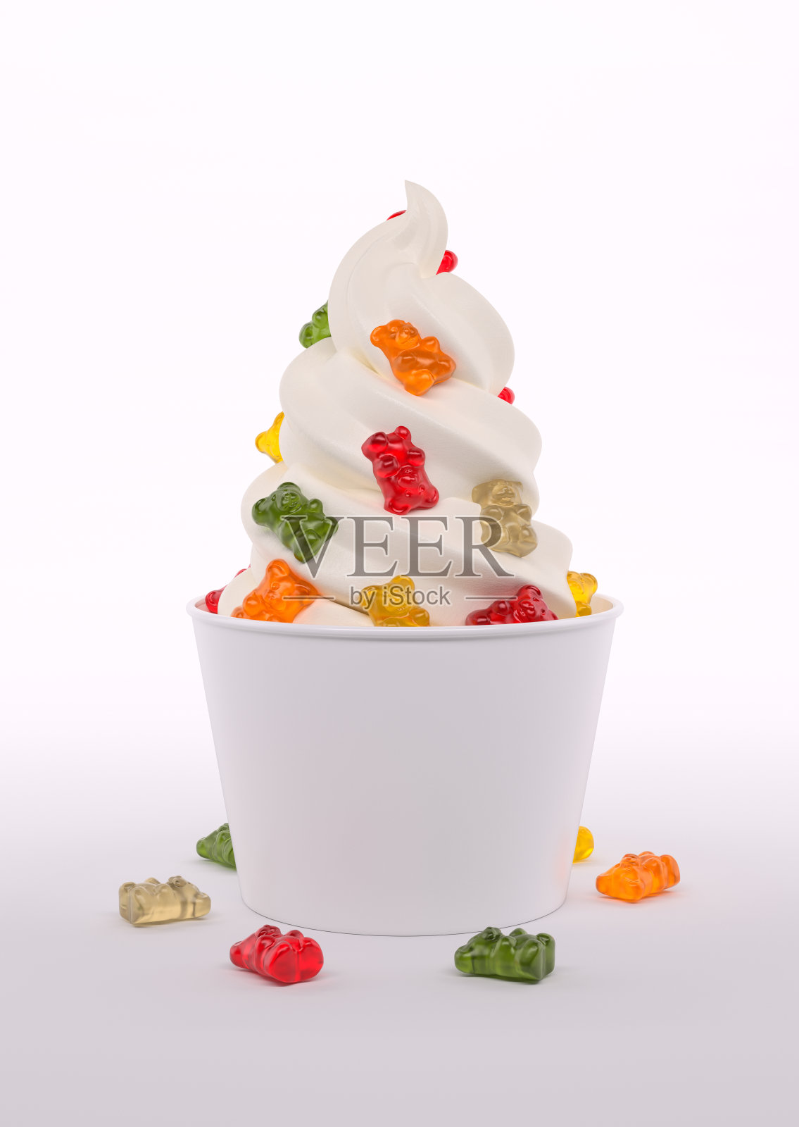 香草软冰淇淋和小熊软糖照片摄影图片
