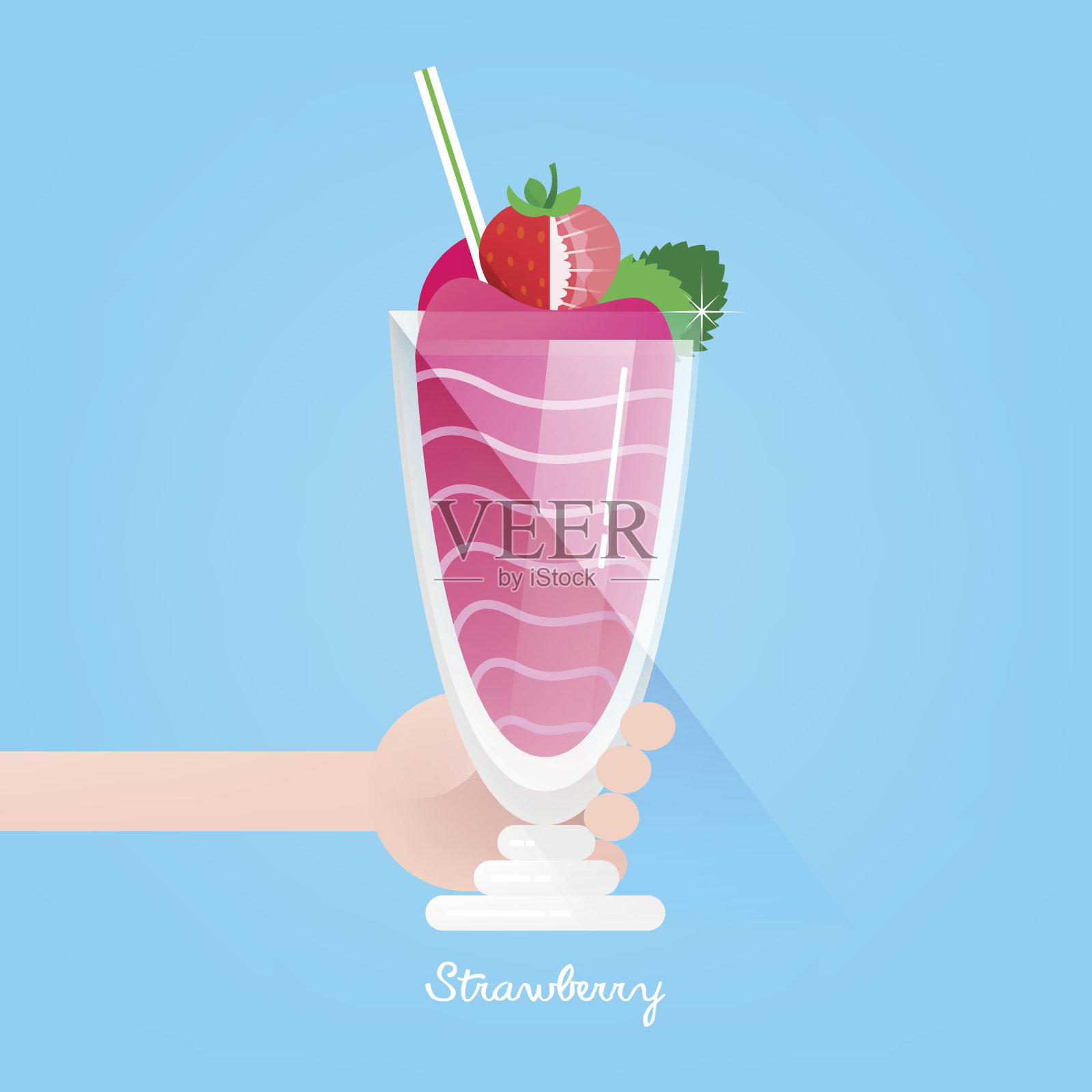 伸出手握着一杯草莓奶昔插画图片素材