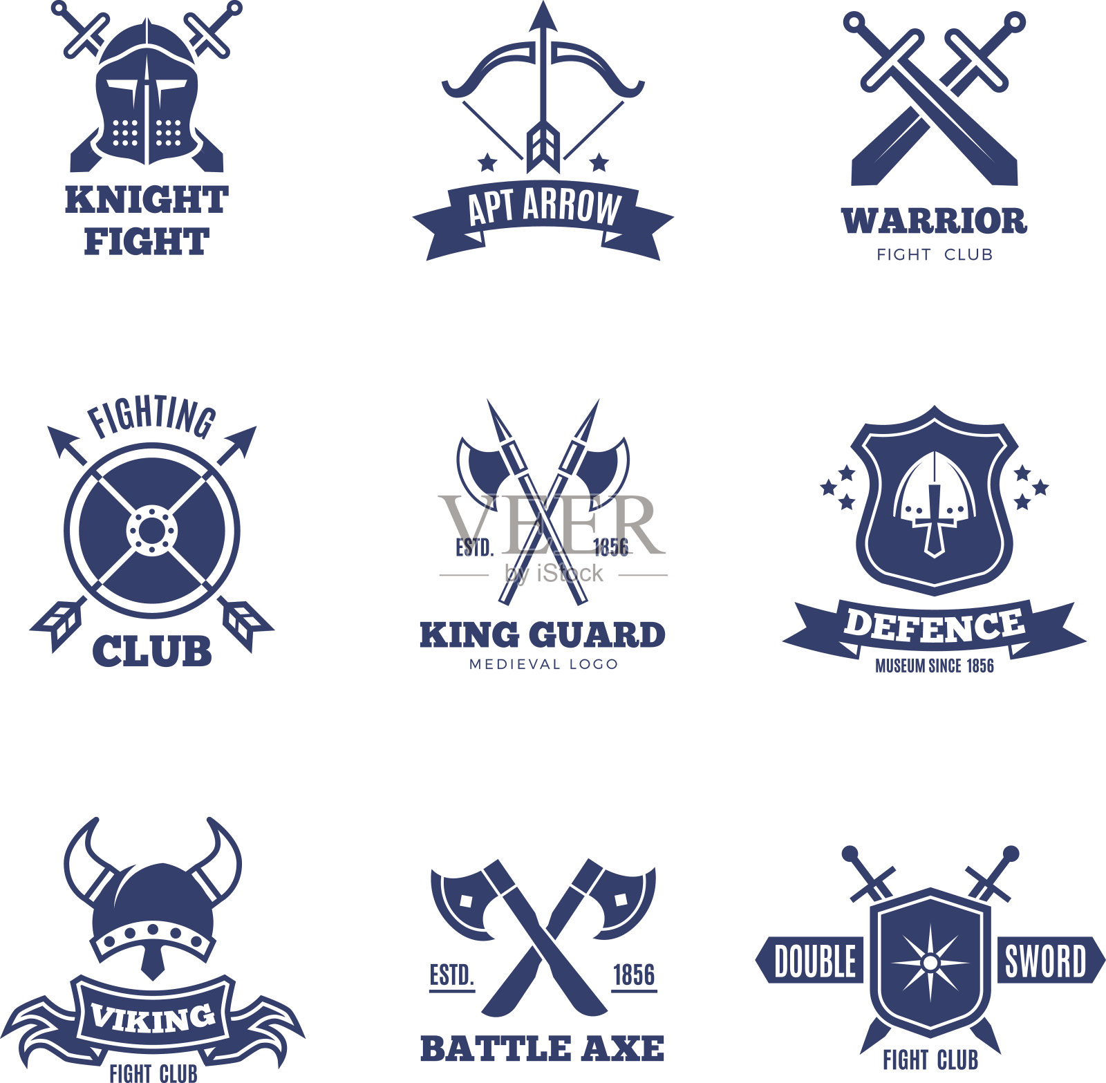 复古战士剑和盾的标签。骑士向量徽章。纹章纹章，盾形纹章设计元素图片