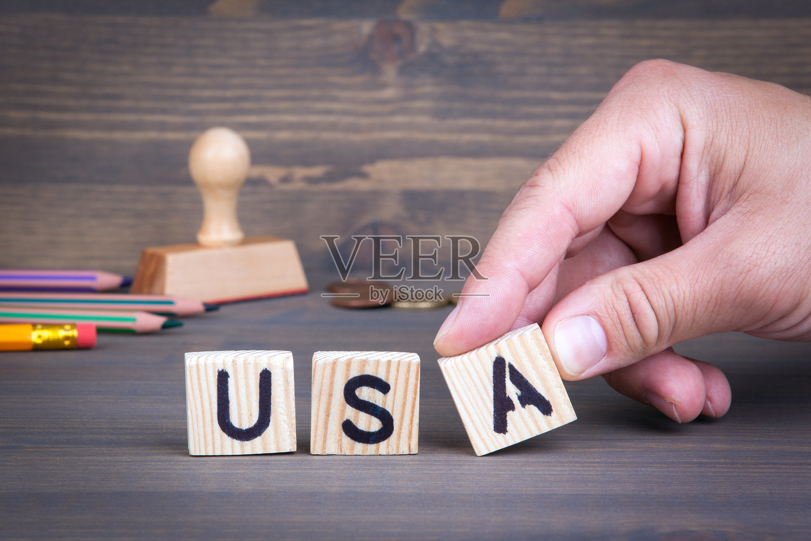 美国从木制字母木制背景照片摄影图片