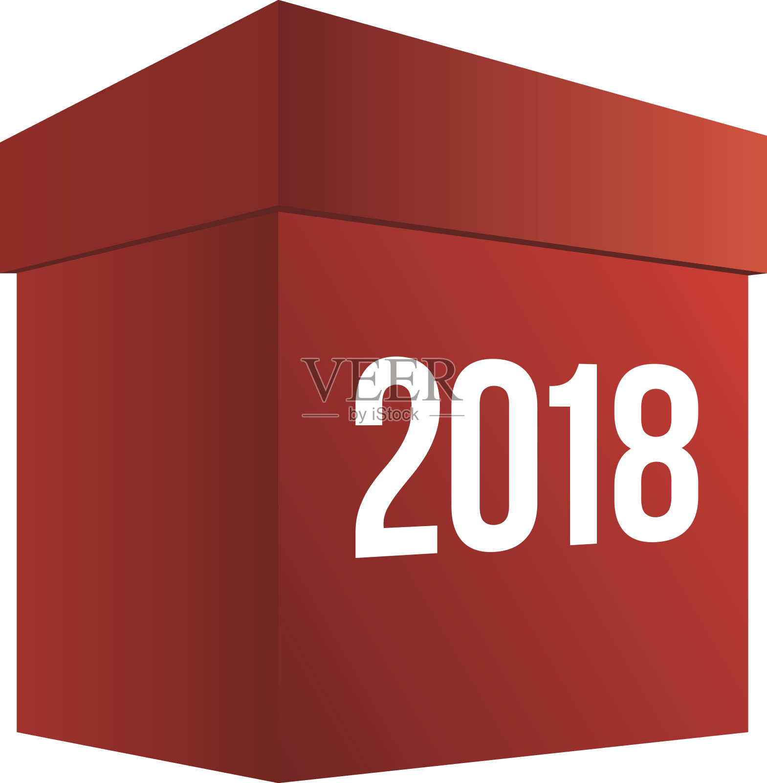 红色大礼盒，数字2018。插画图片素材