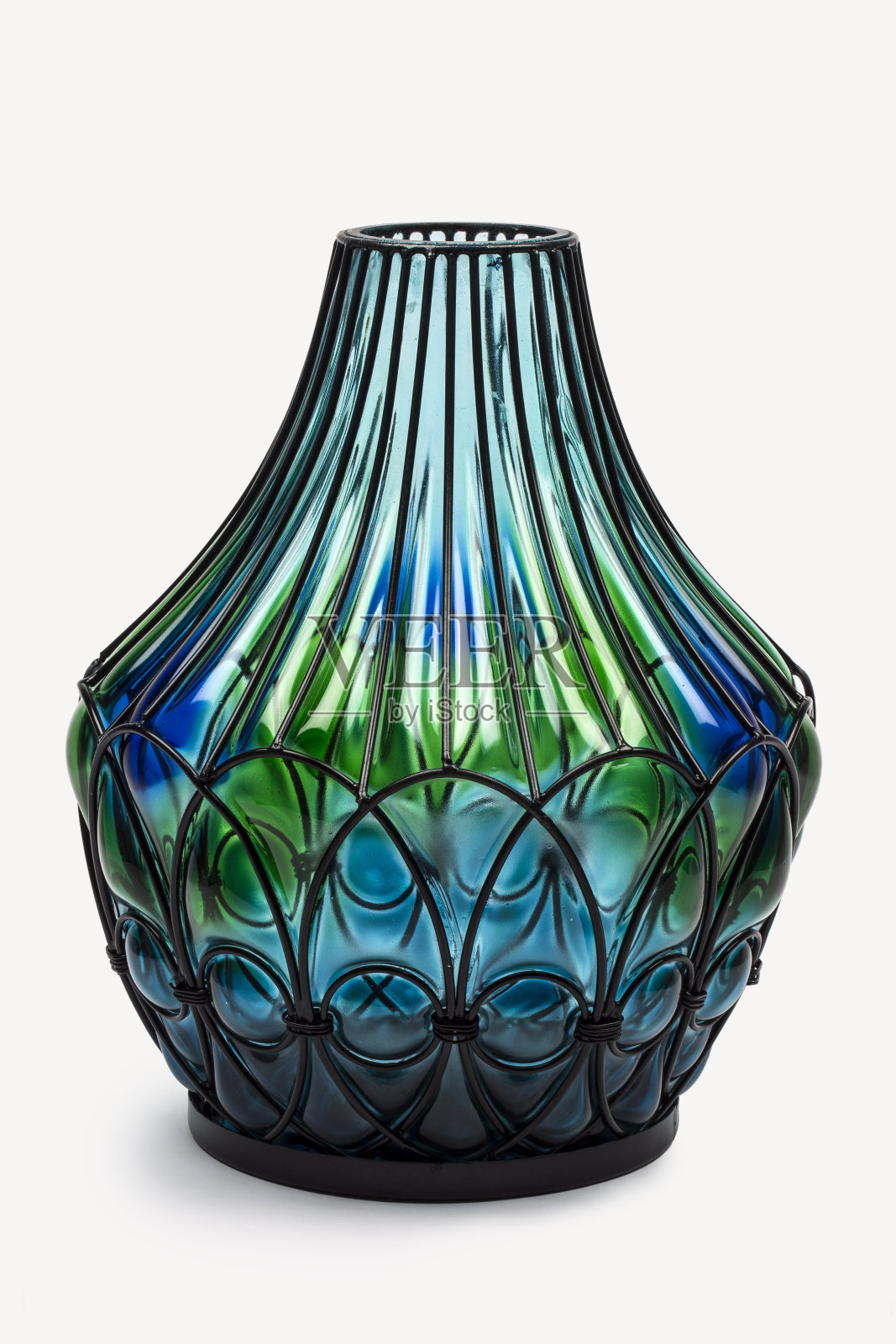装饰别致的玻璃花瓶。当代在透明和不透明的整个色谱照片摄影图片