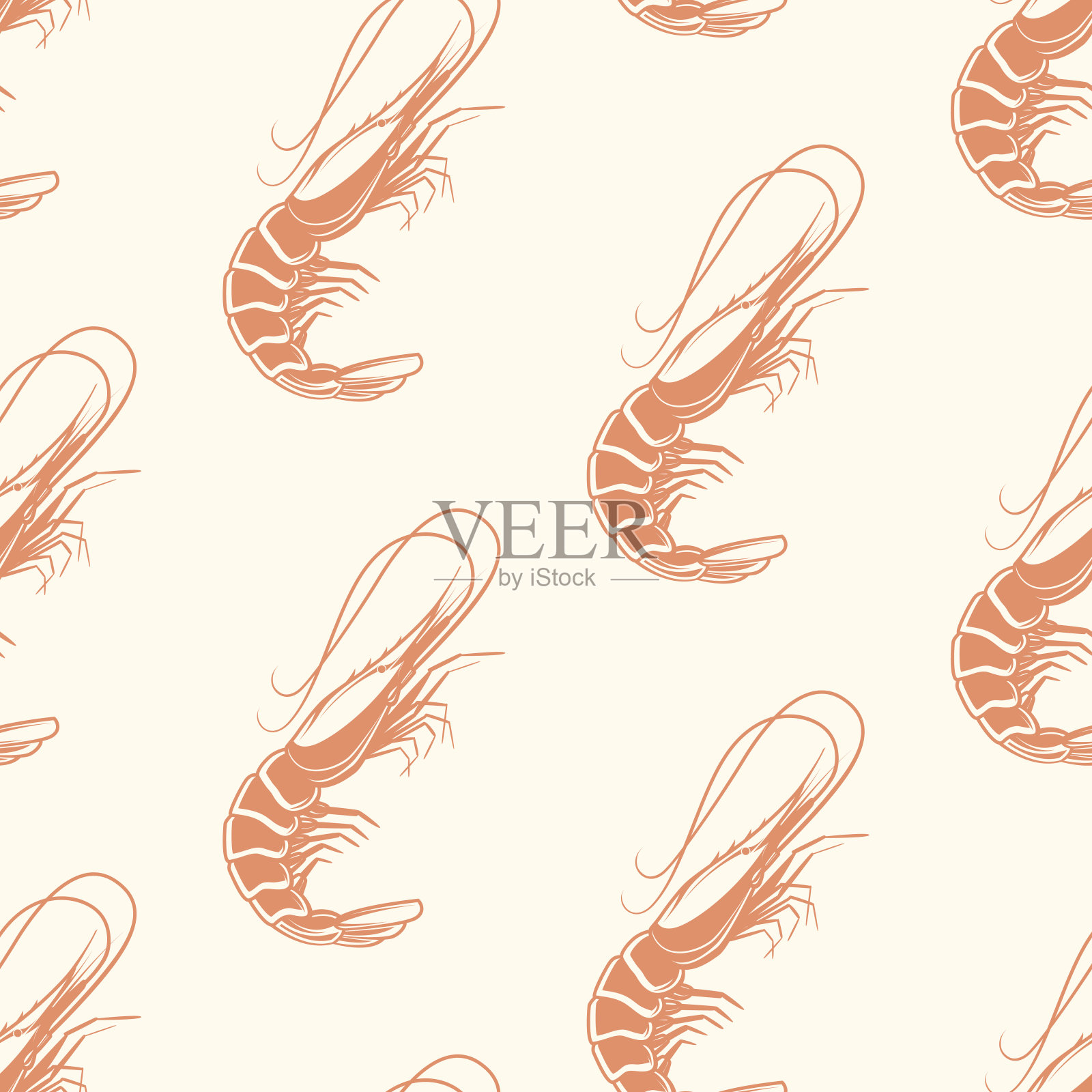 海产品无缝模式与大西洋虾，矢量插图插画图片素材