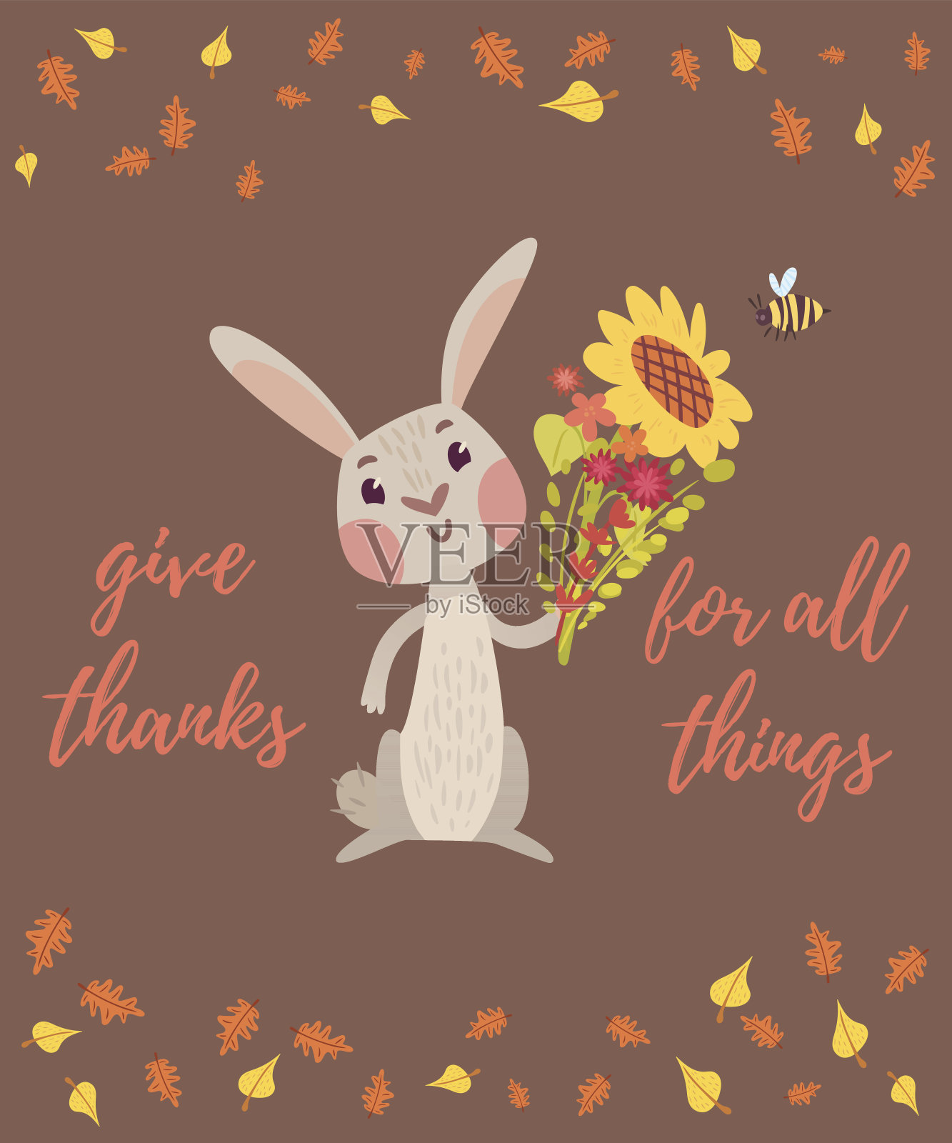 有可爱兔子的感恩节卡片插画图片素材