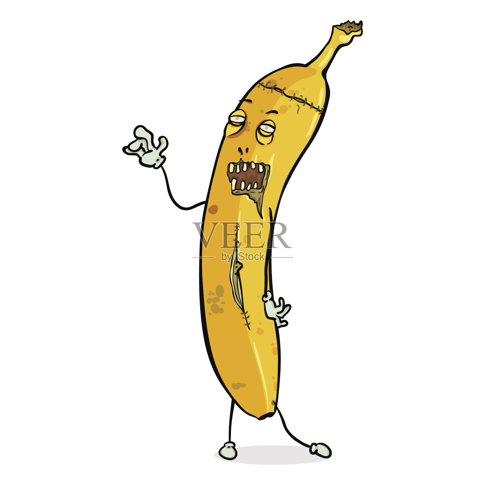 矢量卡通人物-行走香蕉僵尸设计元素图片