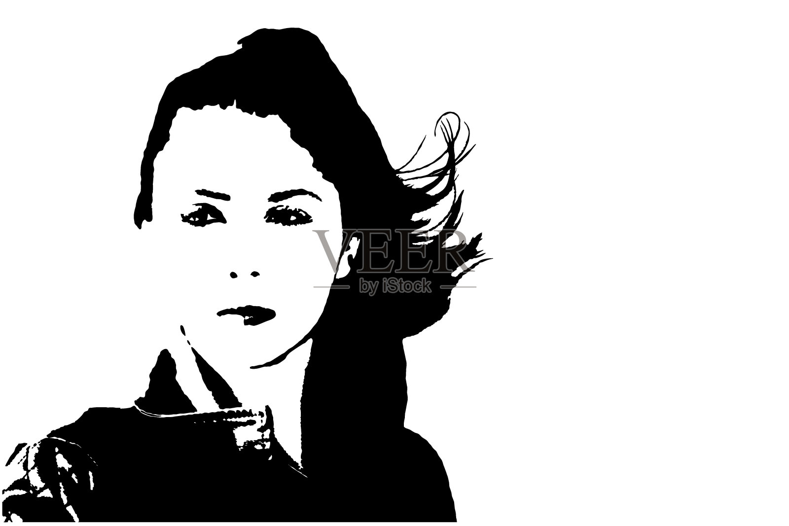年轻女人与风吹头发-向量设计元素图片