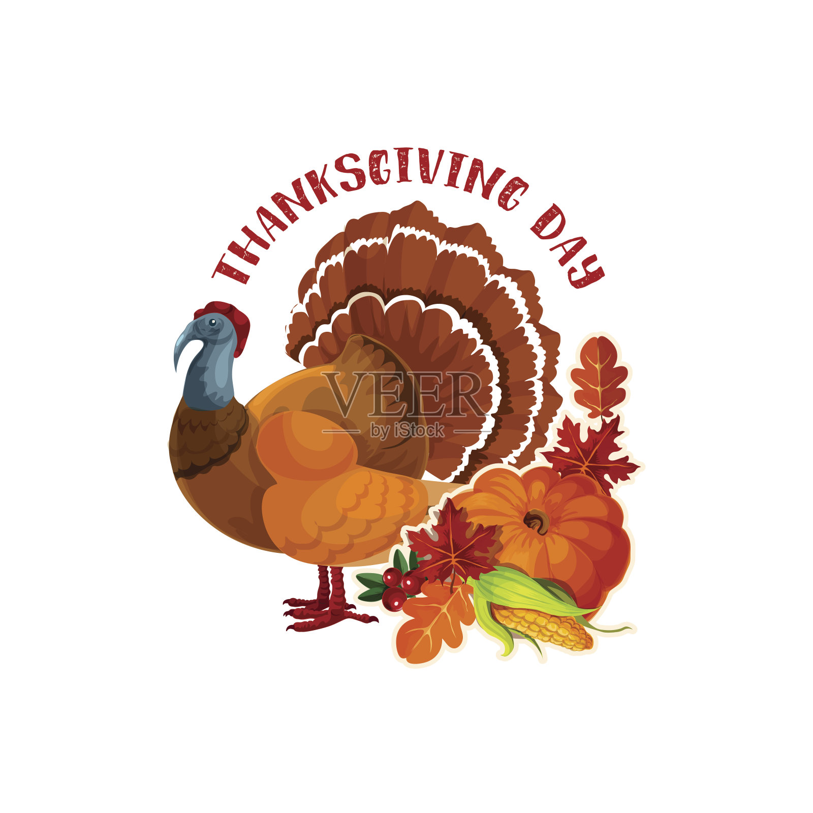 感恩节的象征是火鸡和秋天的南瓜设计元素图片