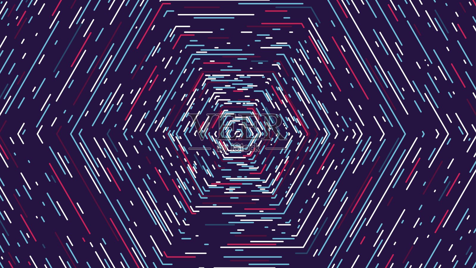 彩色六角形网络隧道，技术抽象矢量背景插画图片素材